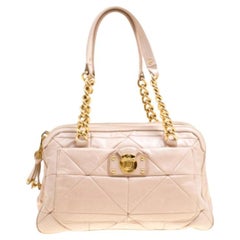 Marc Jacobs Cartera de cadena de piel glaseada acolchada rosa rubor