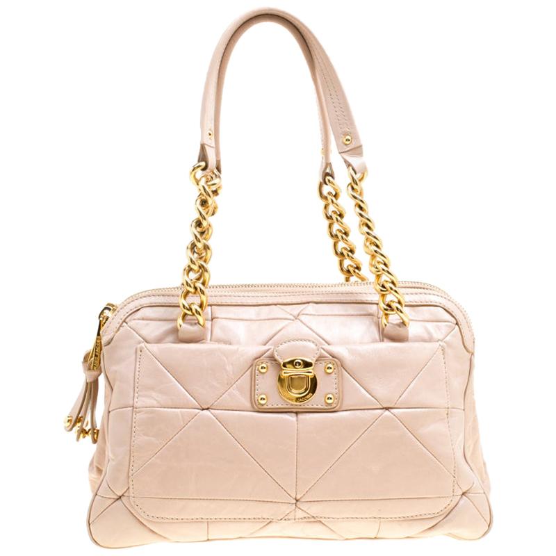 Marc Jacobs Blush Pink Quilted Glazed Leather Chain Satchel For Sale
