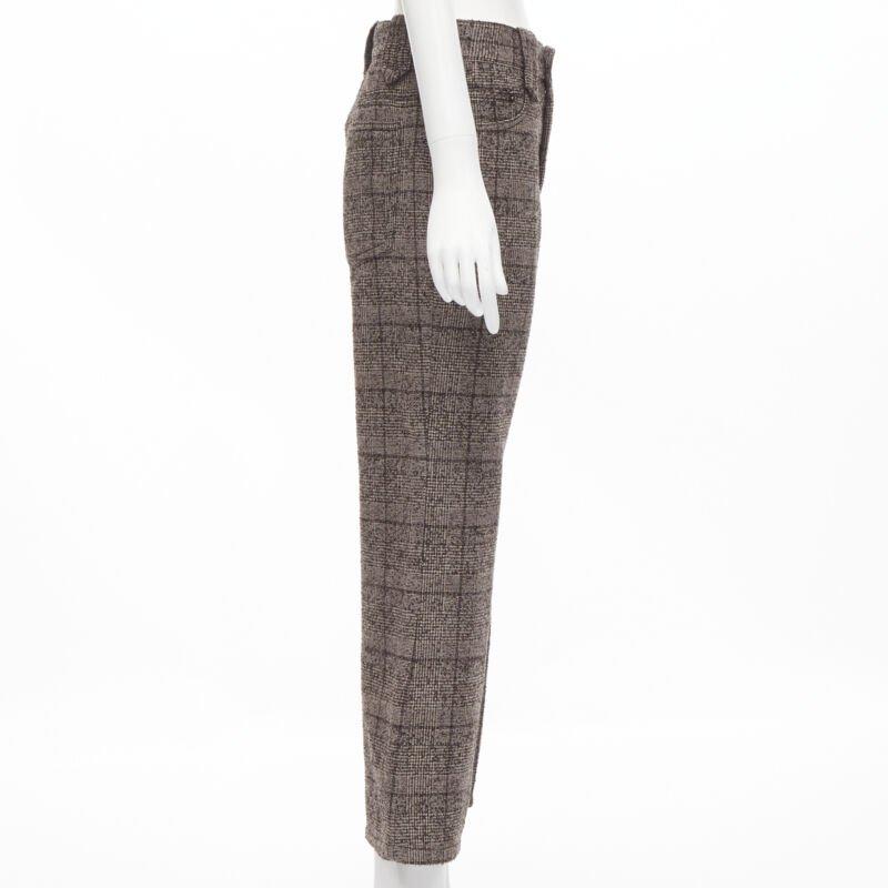 MARC JACOBS brown check tweed boucle wide leg cropped pants US2 XS In Excellent Condition For Sale In Hong Kong, NT