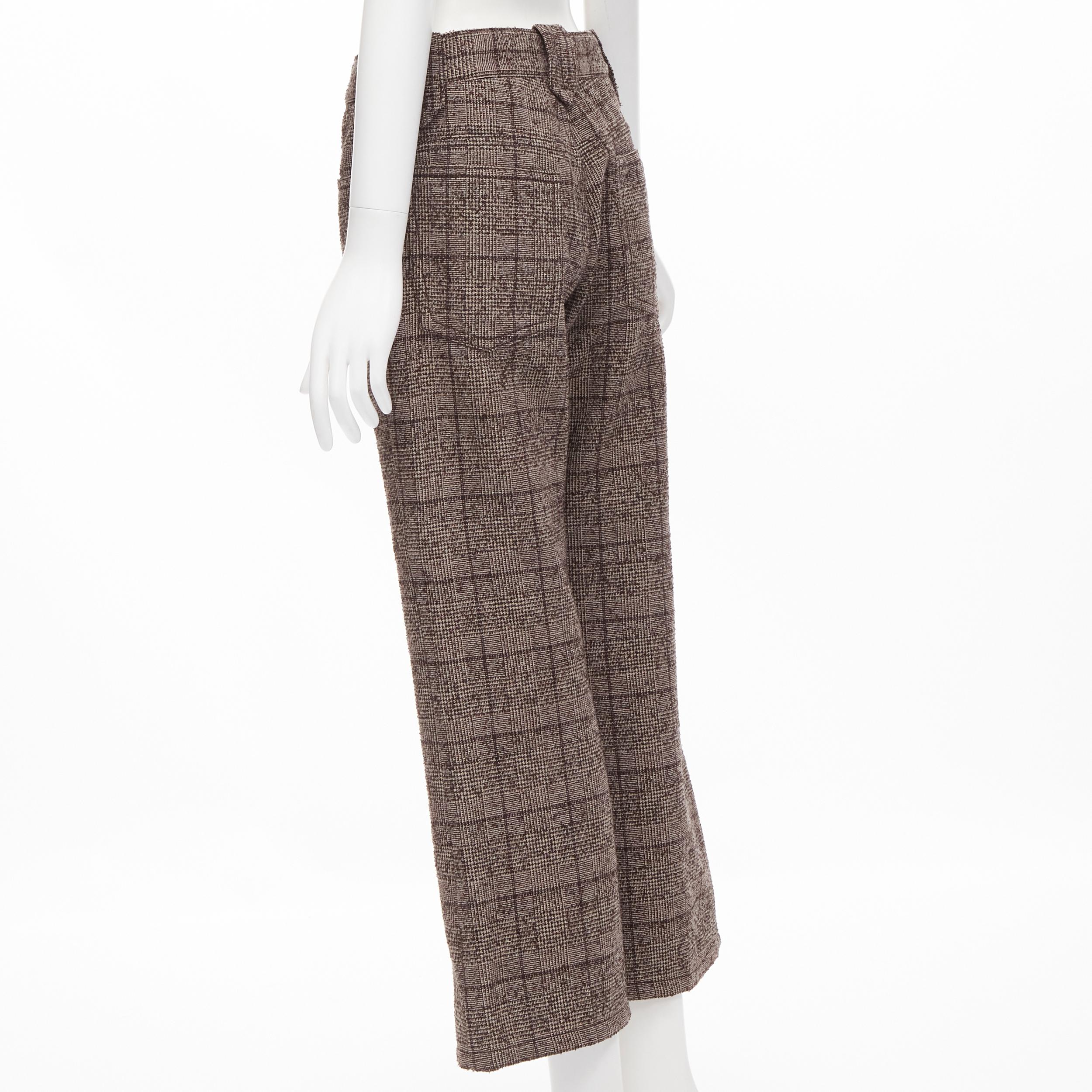 MARC JACOBS brown check tweed boucle wide leg cropped pants US2 XS In Excellent Condition For Sale In Hong Kong, NT