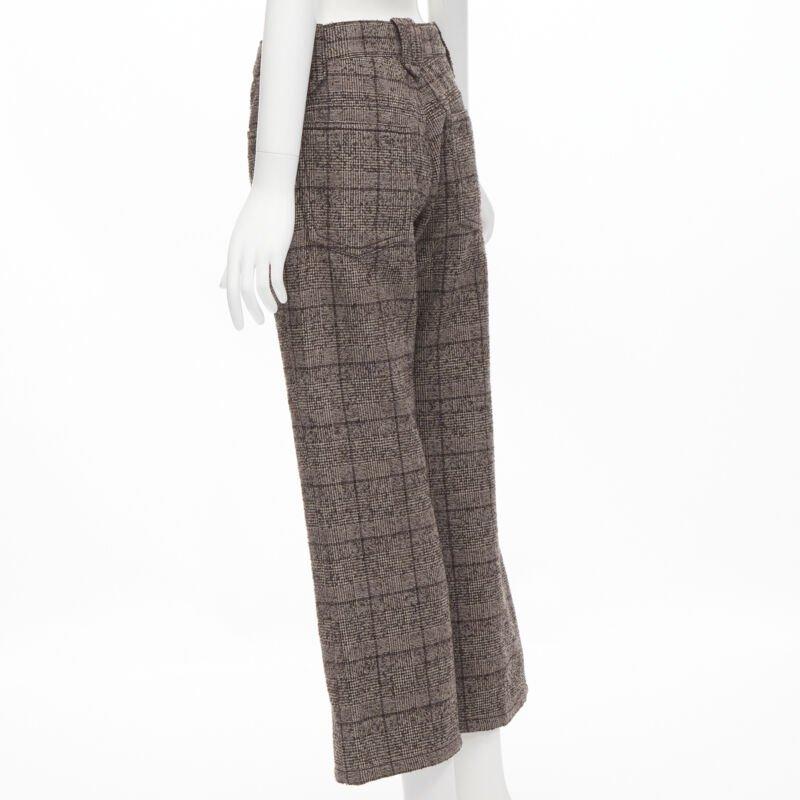 Women's MARC JACOBS brown check tweed boucle wide leg cropped pants US2 XS For Sale