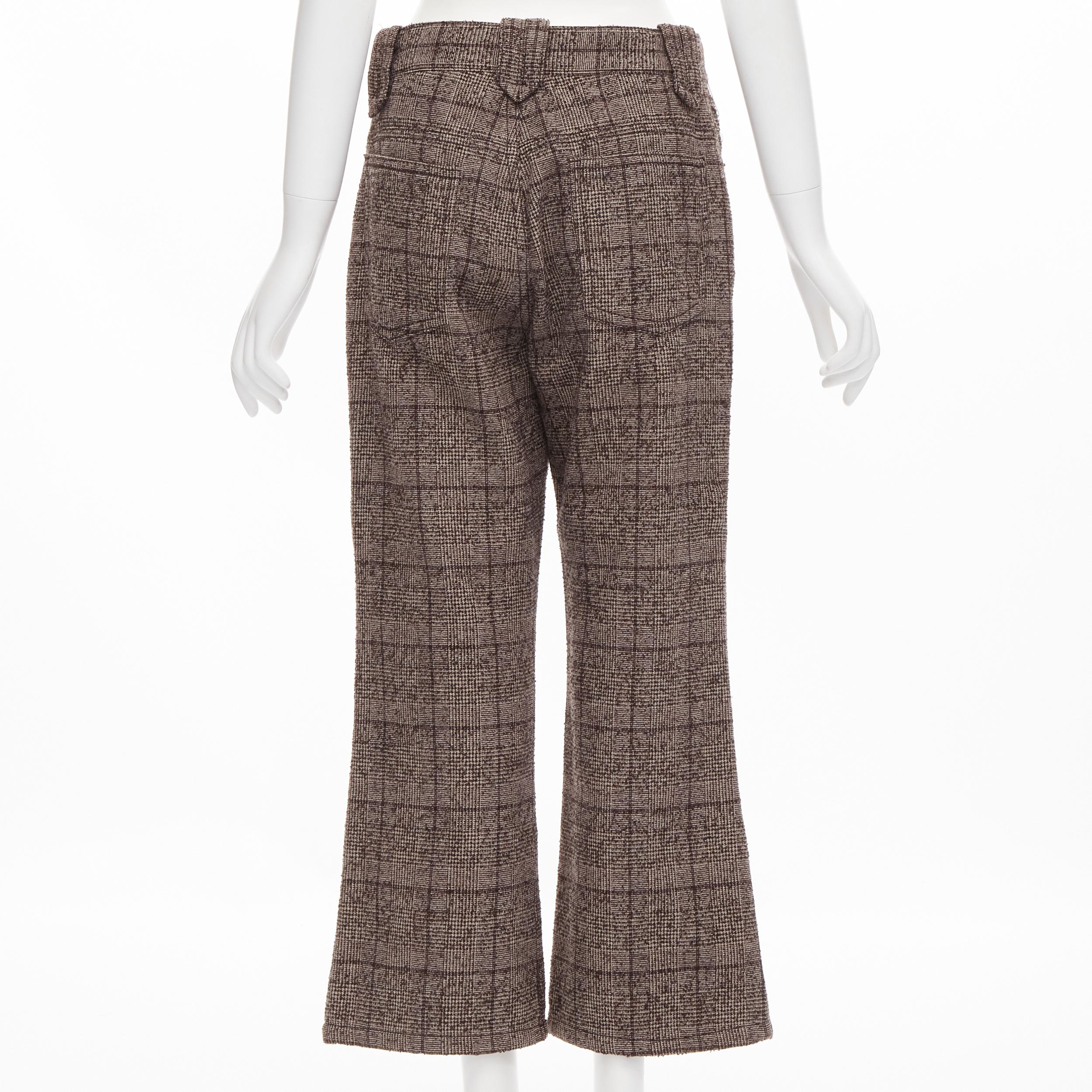 Women's MARC JACOBS brown check tweed boucle wide leg cropped pants US2 XS For Sale