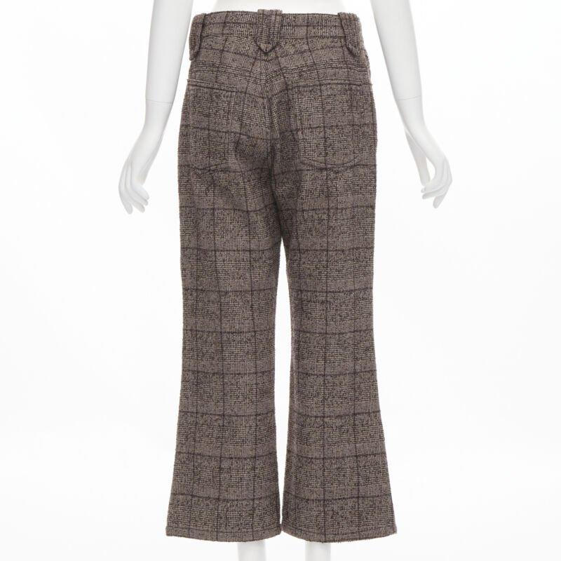 MARC JACOBS brown check tweed boucle wide leg cropped pants US2 XS For Sale 1
