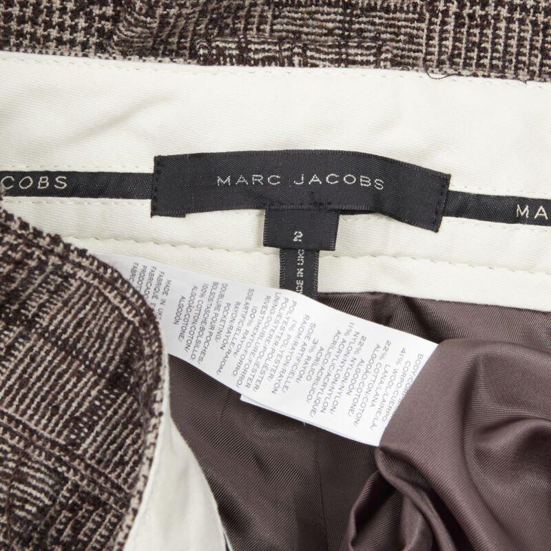 MARC JACOBS brown check tweed boucle wide leg cropped pants US2 XS For Sale 3
