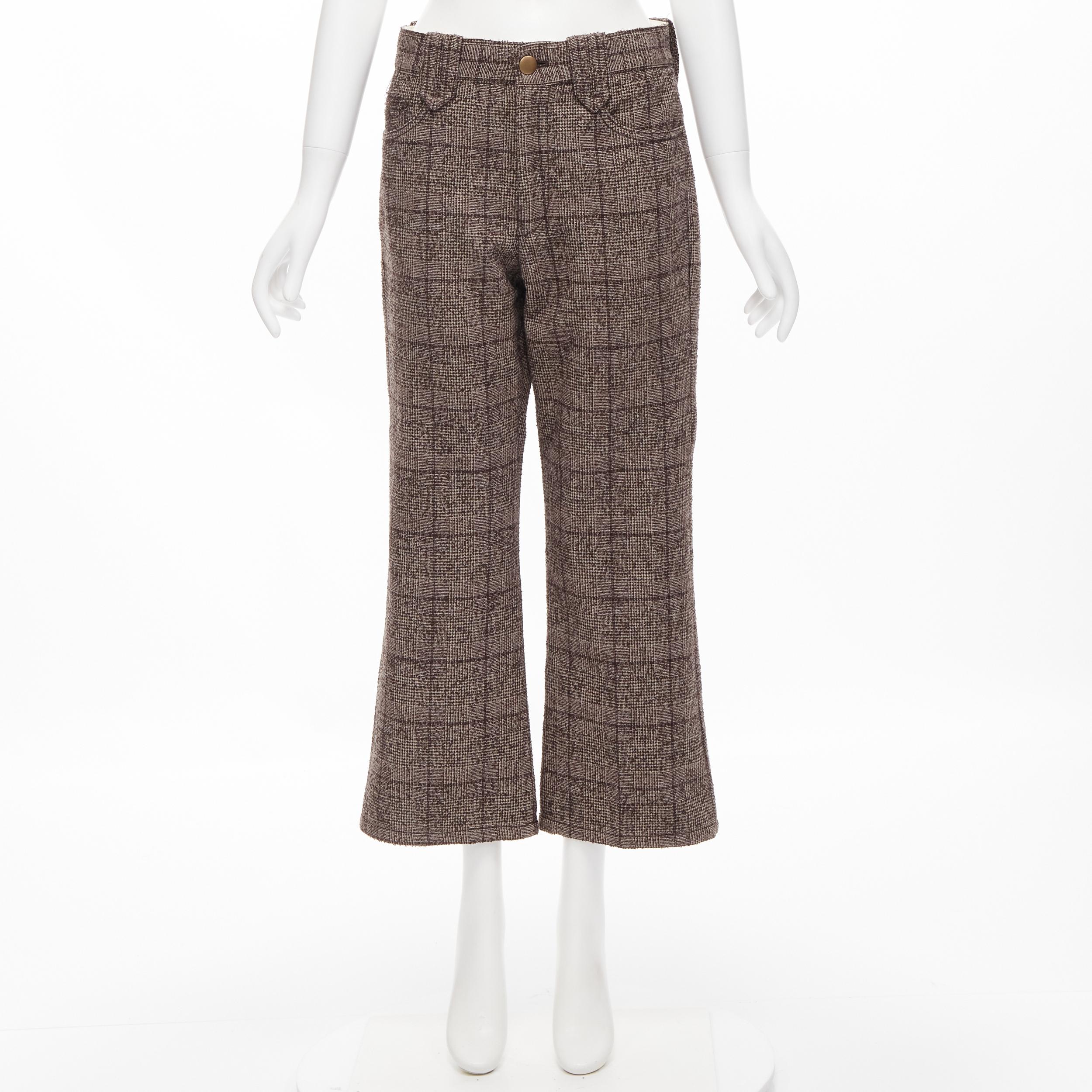 MARC JACOBS brown check tweed boucle wide leg cropped pants US2 XS For Sale 3