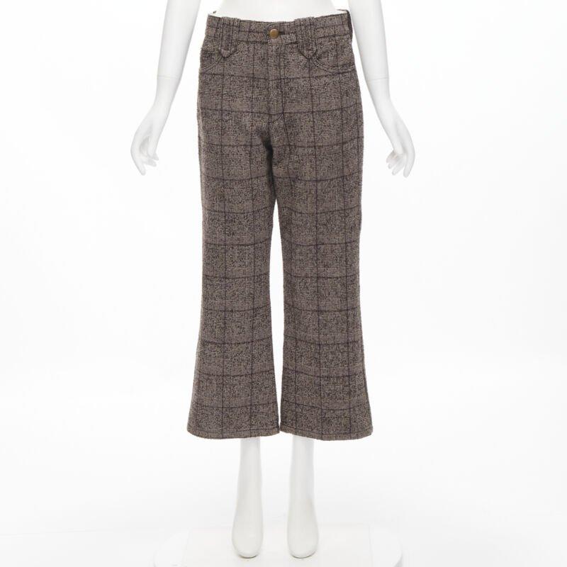 MARC JACOBS brown check tweed boucle wide leg cropped pants US2 XS For Sale 4
