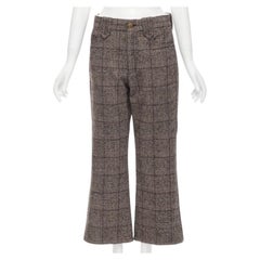 MARC JACOBS brown check tweed boucle wide leg cropped pants US2 XS