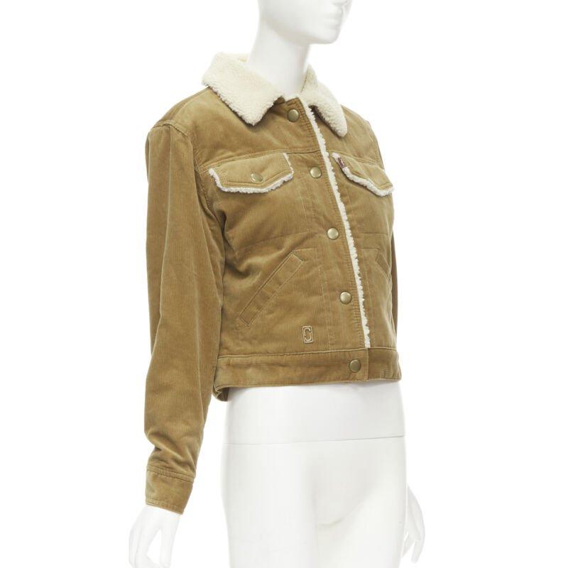 Brown MARC JACOBS brown corduroy faux shearling lined trucker jacket XS For Sale