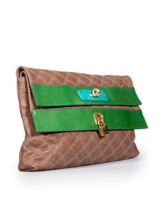 Marc Jacobs Brown Leather Quilted Lock Detail Clutch