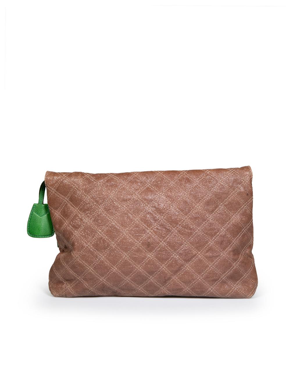 Marc Jacobs Brown Leather Quilted Lock Detail Clutch In Good Condition In London, GB