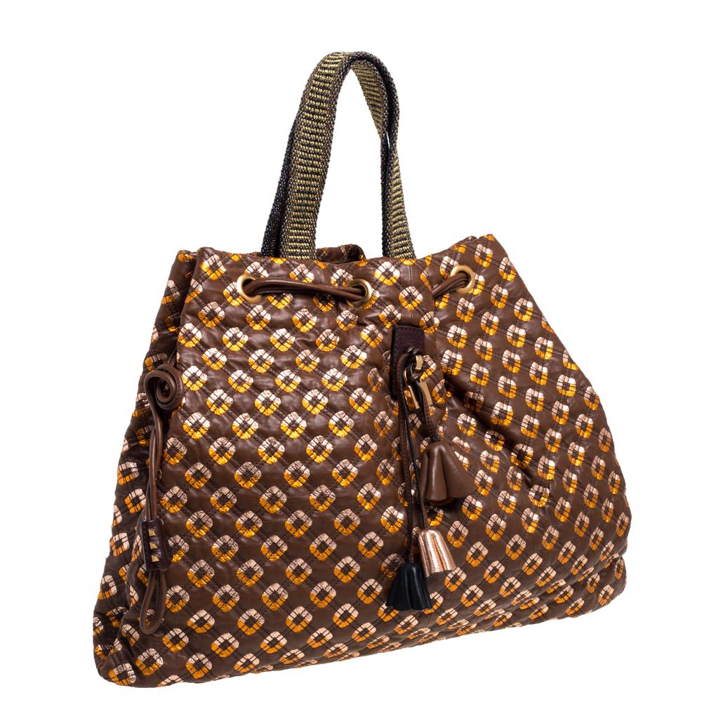 Marc Jacobs Braun/Rose Gold Leder Memphis Tragetasche mit Kordelzug Damen