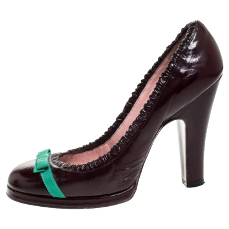 Marc Jacobs Burgundy Leather Bow Platform Pumps Size 37.5