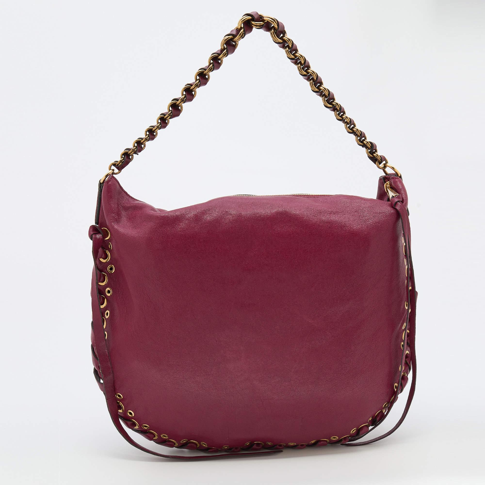 Marc Jacobs Burgundy Leather Lace Nomad Hobo In Good Condition In Dubai, Al Qouz 2