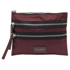 Marc Jacobs Burgundy Nylon and Leather Top Zip Clutch