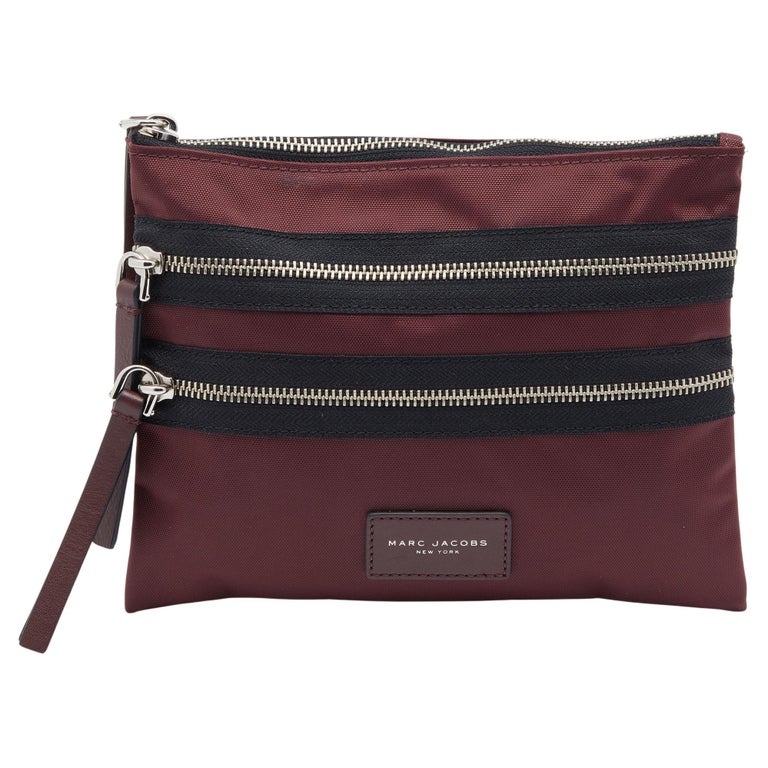 Marc Jacobs Burgundy Nylon and Leather Top Zip Clutch For Sale at 1stDibs