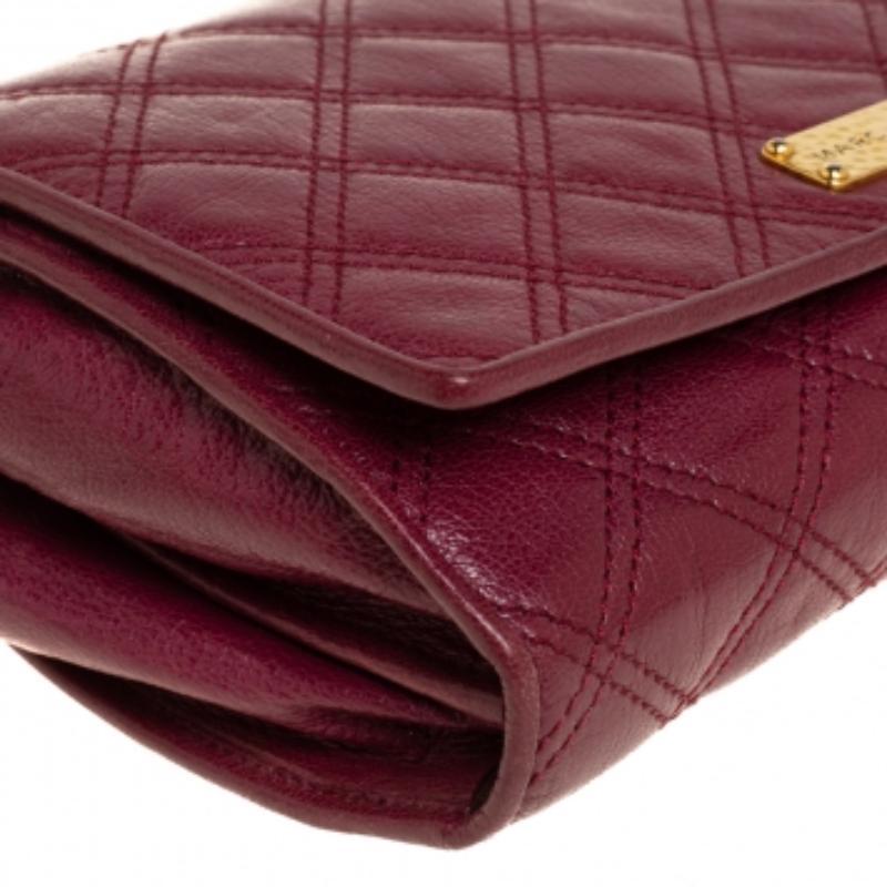 Marc Jacobs Burgundy Quilted Leather Flap Chain Clutch For Sale 5