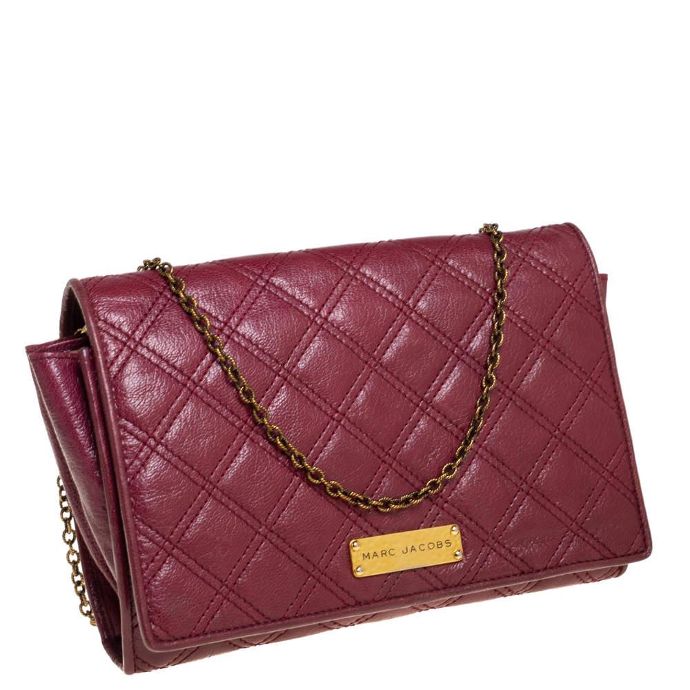 Brown Marc Jacobs Burgundy Quilted Leather Flap Chain Clutch