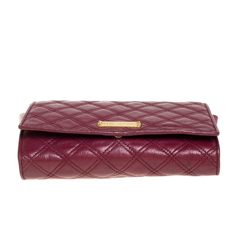 Marc Jacobs Burgundy Quilted Leather Flap Chain Clutch 1