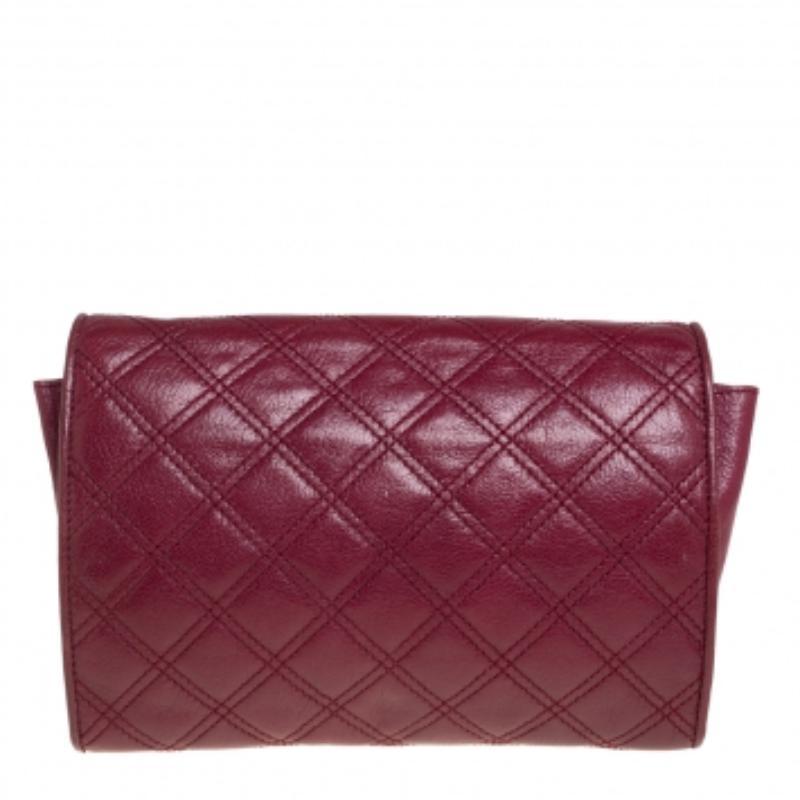 Marc Jacobs Burgundy Quilted Leather Flap Chain Clutch For Sale 2