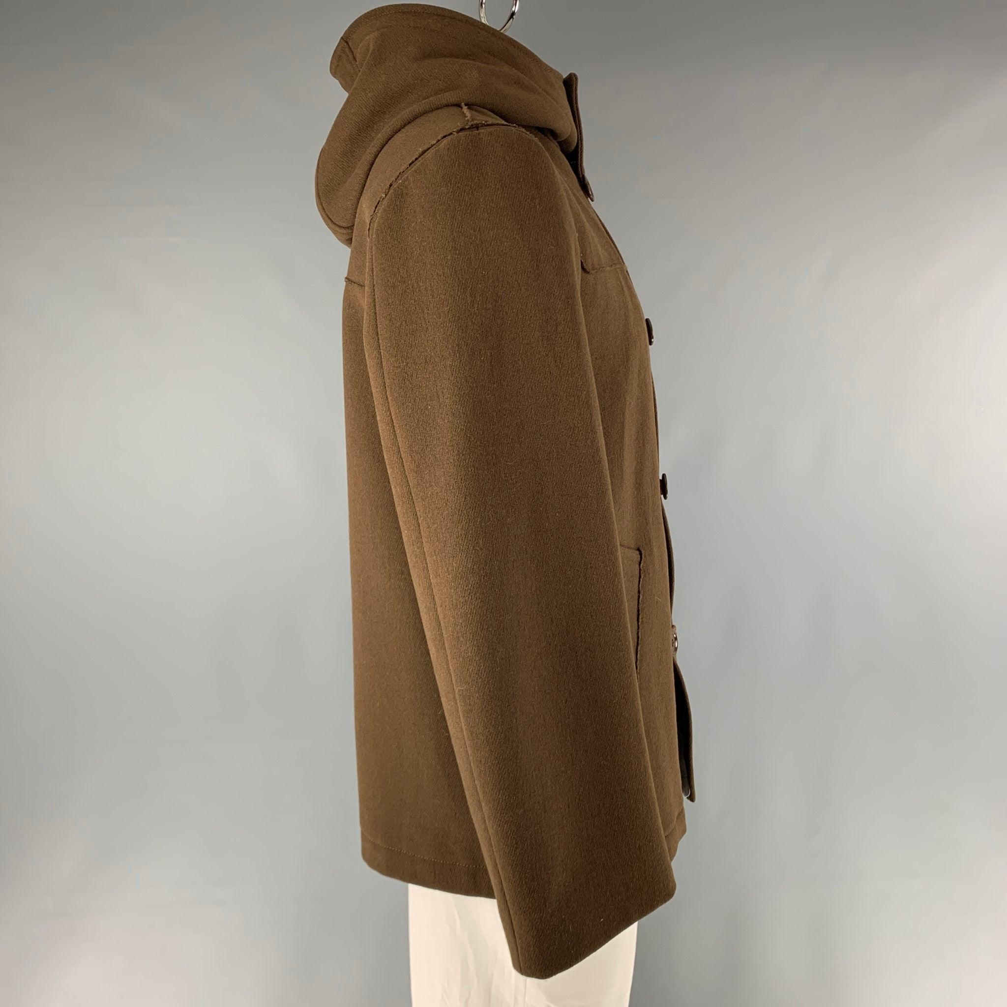 MARC JACOBS Chest Size 42 Size 42 Brown Wool Hooded Coat In Good Condition For Sale In San Francisco, CA