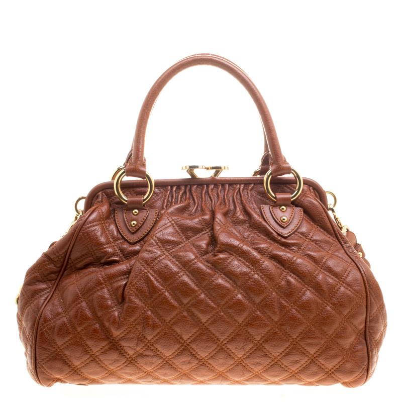 Marc Jacobs Cognac Quilted Leather Stam Shoulder Bag In Good Condition In Dubai, Al Qouz 2