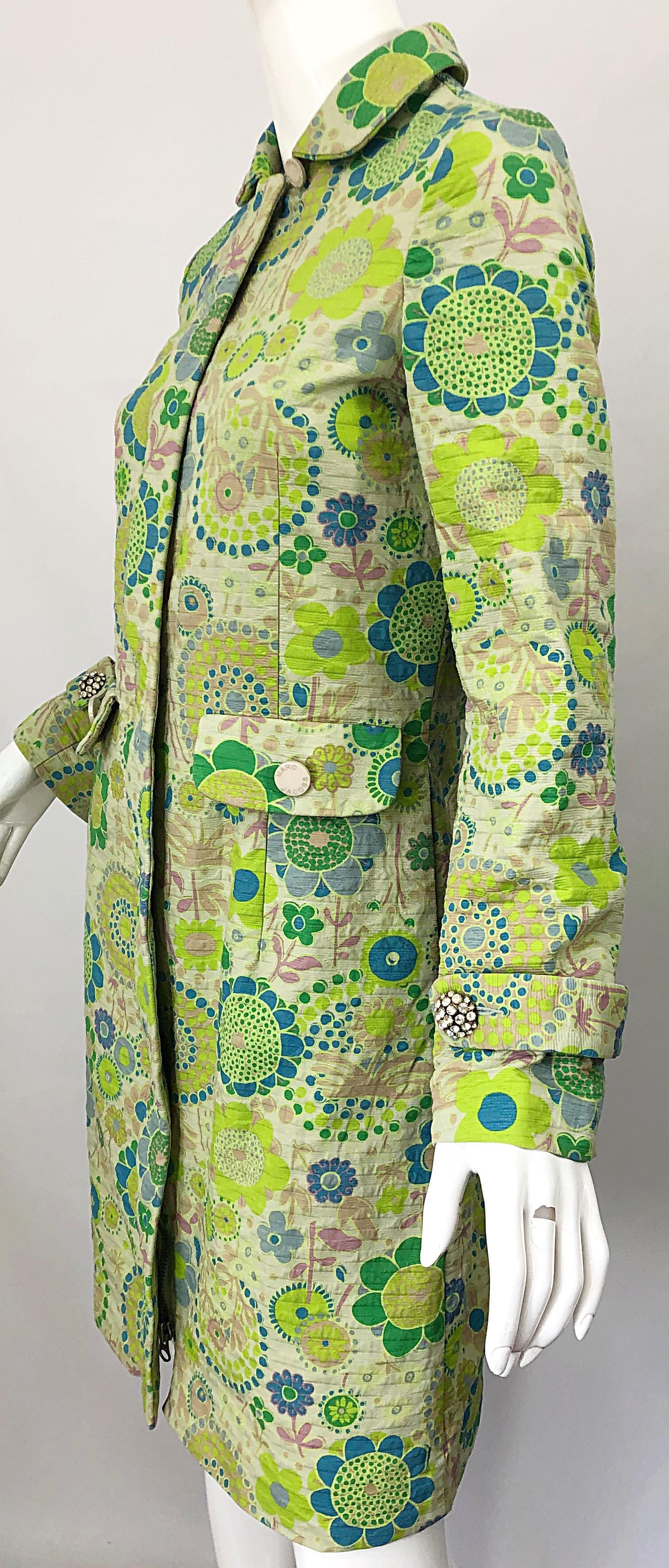 Marc Jacobs Collection Neon Green Blue Rhinestone Mod 60s Style Cotton Jacket (veste en coton) en vente 5