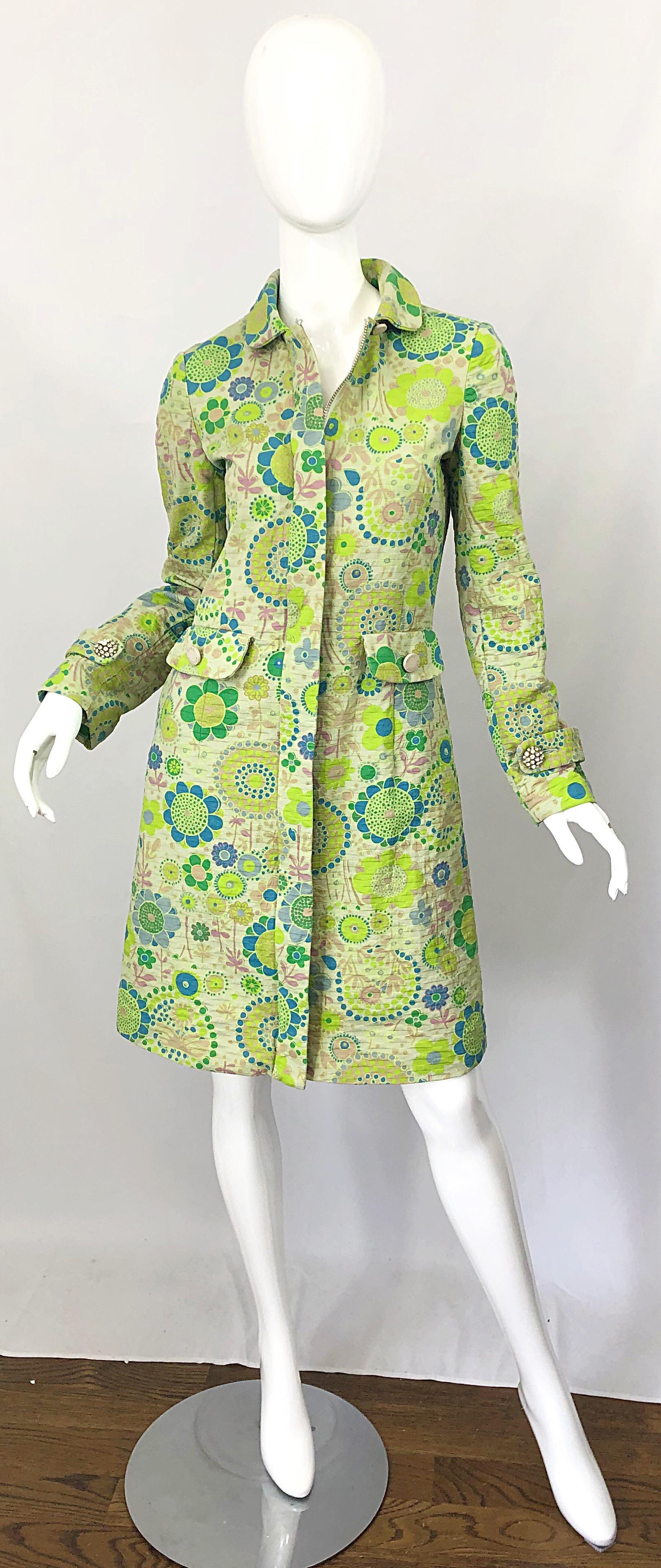 Marc Jacobs Collection Neon Green Blue Rhinestone Mod 60s Style Cotton Jacket (veste en coton) en vente 6