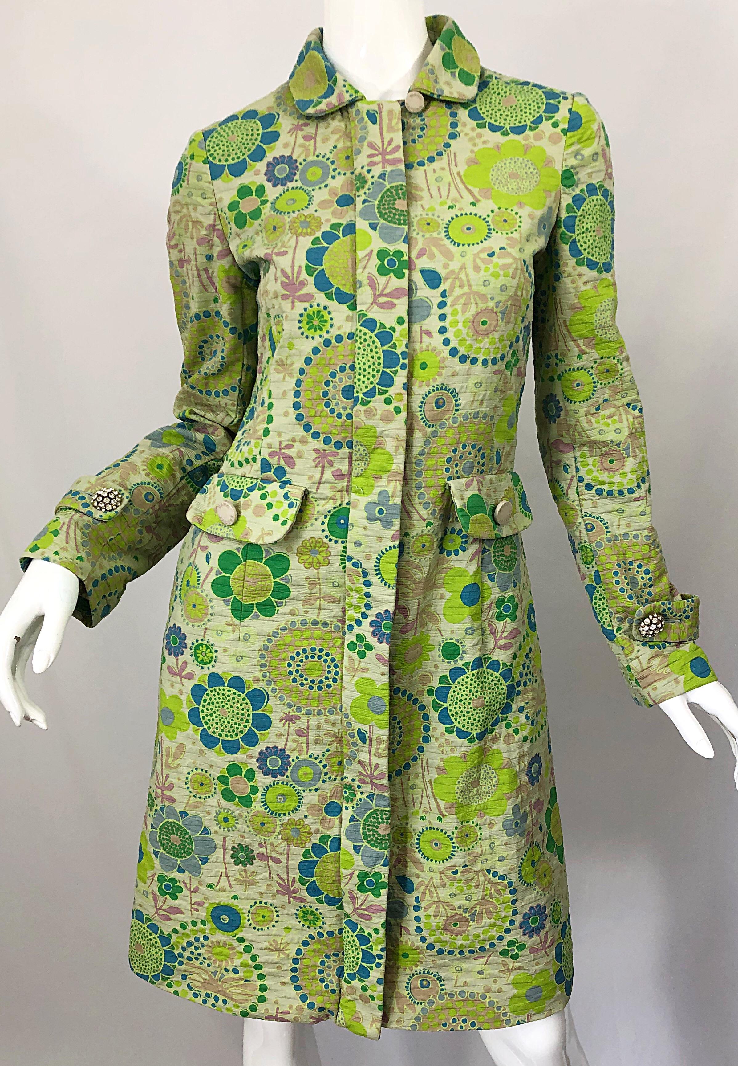 Marc Jacobs Collection Neon Green Blue Rhinestone Mod 60s Style Cotton Jacket For Sale 7