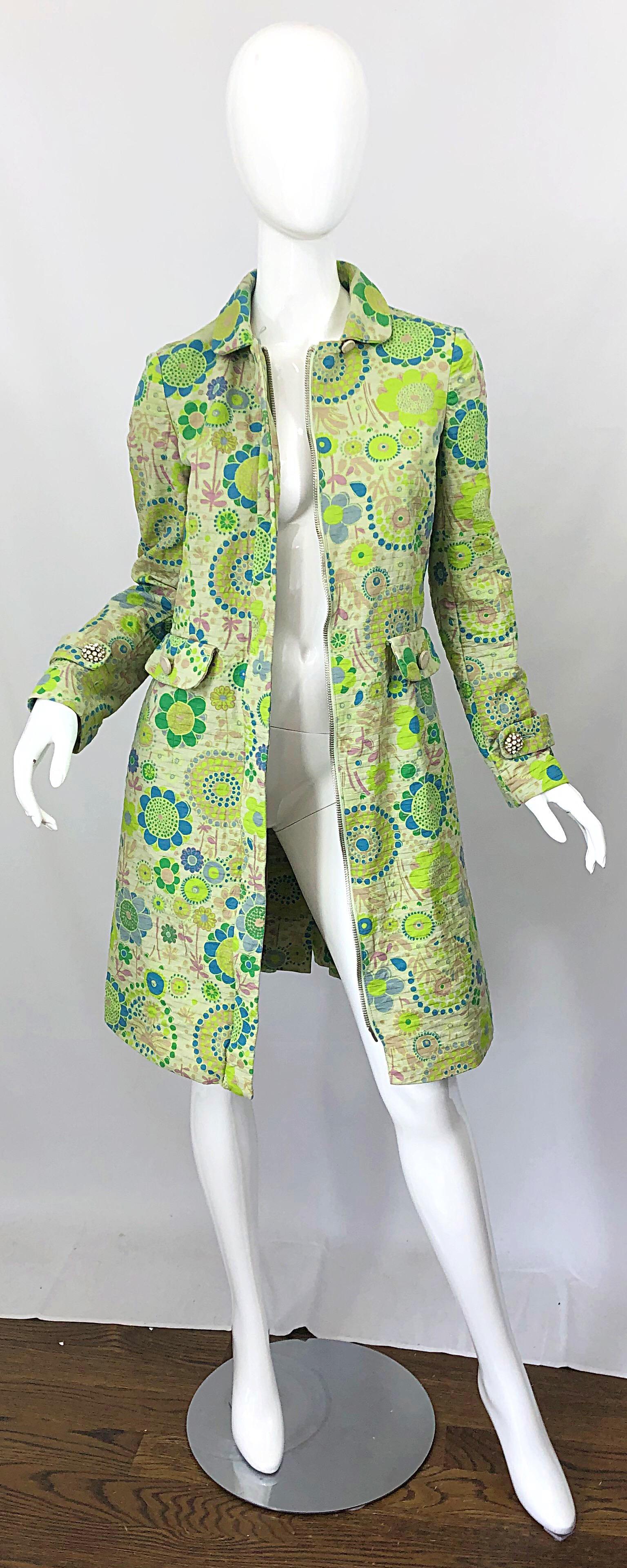 Marc Jacobs Collection Neon Green Blue Rhinestone Mod 60s Style Cotton Jacket For Sale 9