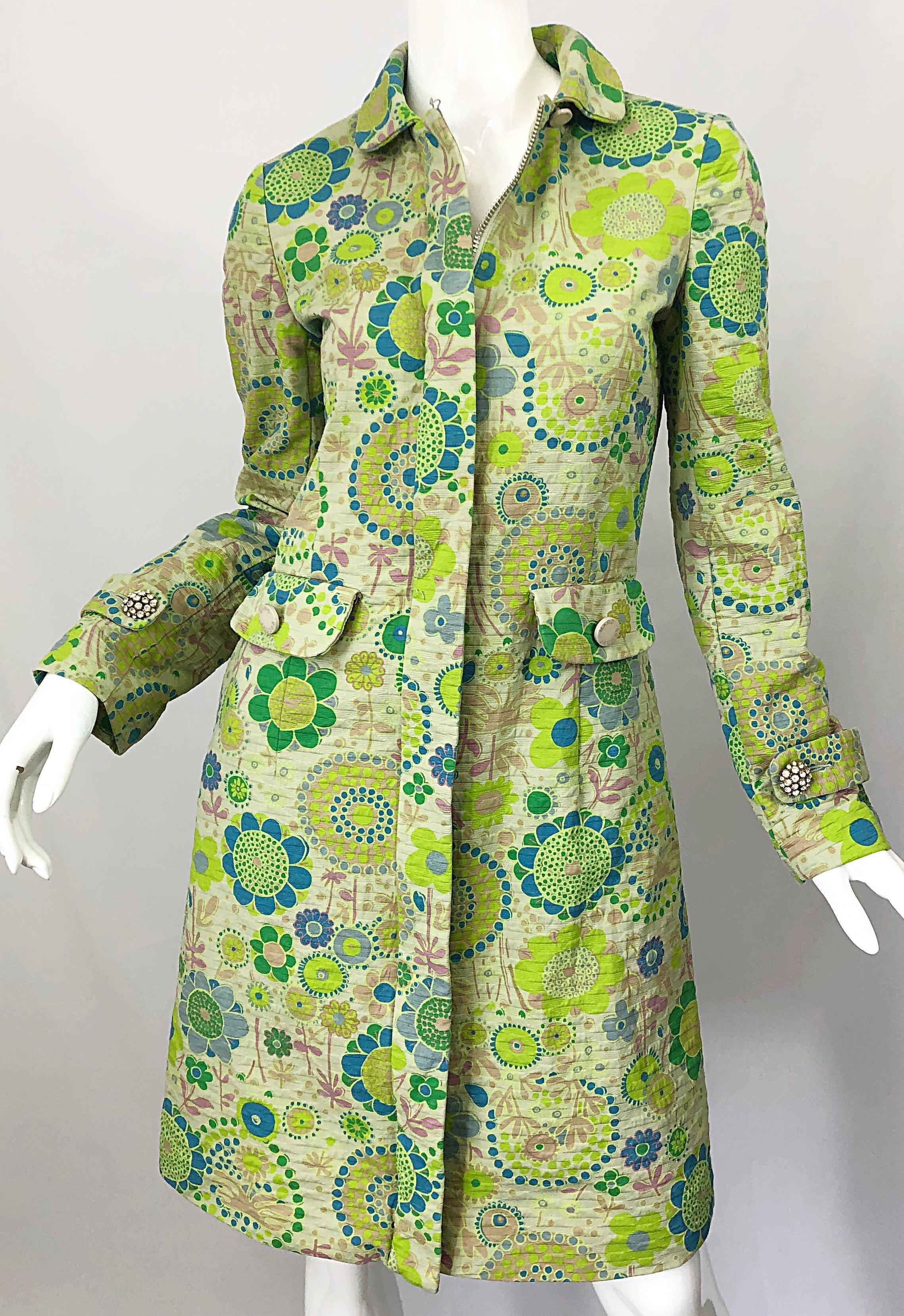 Marc Jacobs Collection Neon Green Blue Rhinestone Mod 60s Style Cotton Jacket For Sale 10