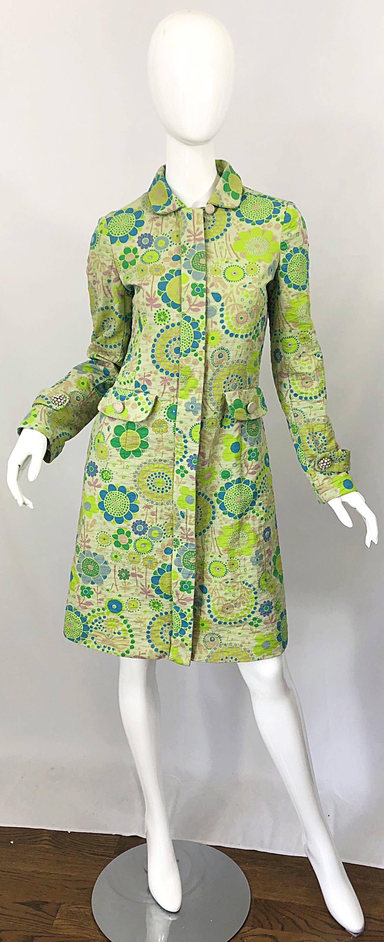Marc Jacobs Collection Neon Green Blue Rhinestone Mod 60s Style Cotton Jacket For Sale 12