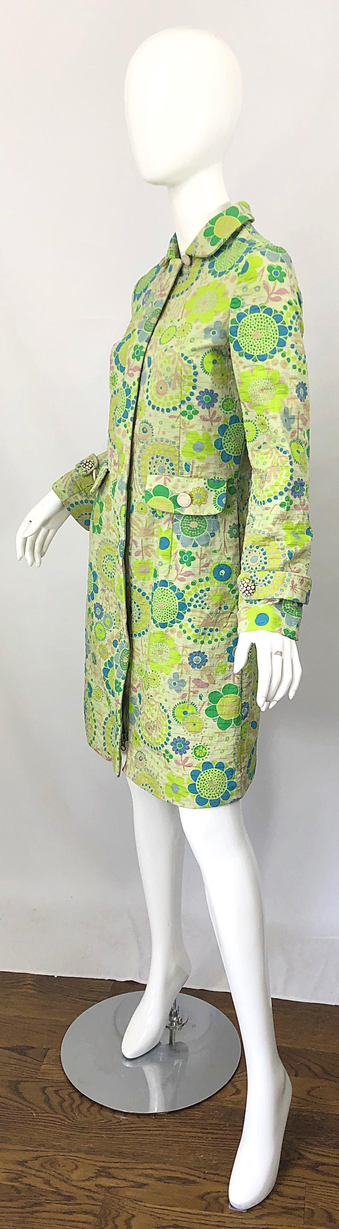 Marc Jacobs Kollektion Neon Grün Blau Strass Mod 60er Jahre Stil Baumwolljacke Damen im Angebot