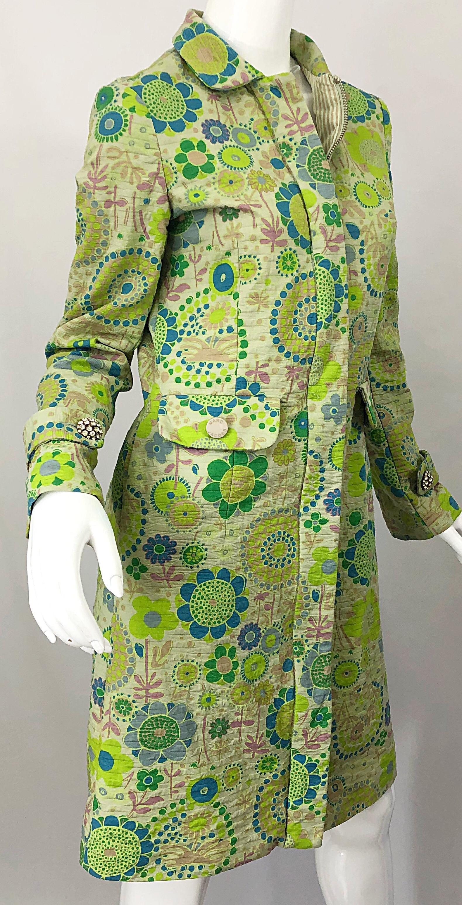 Women's Marc Jacobs Collection Neon Green Blue Rhinestone Mod 60s Style Cotton Jacket For Sale