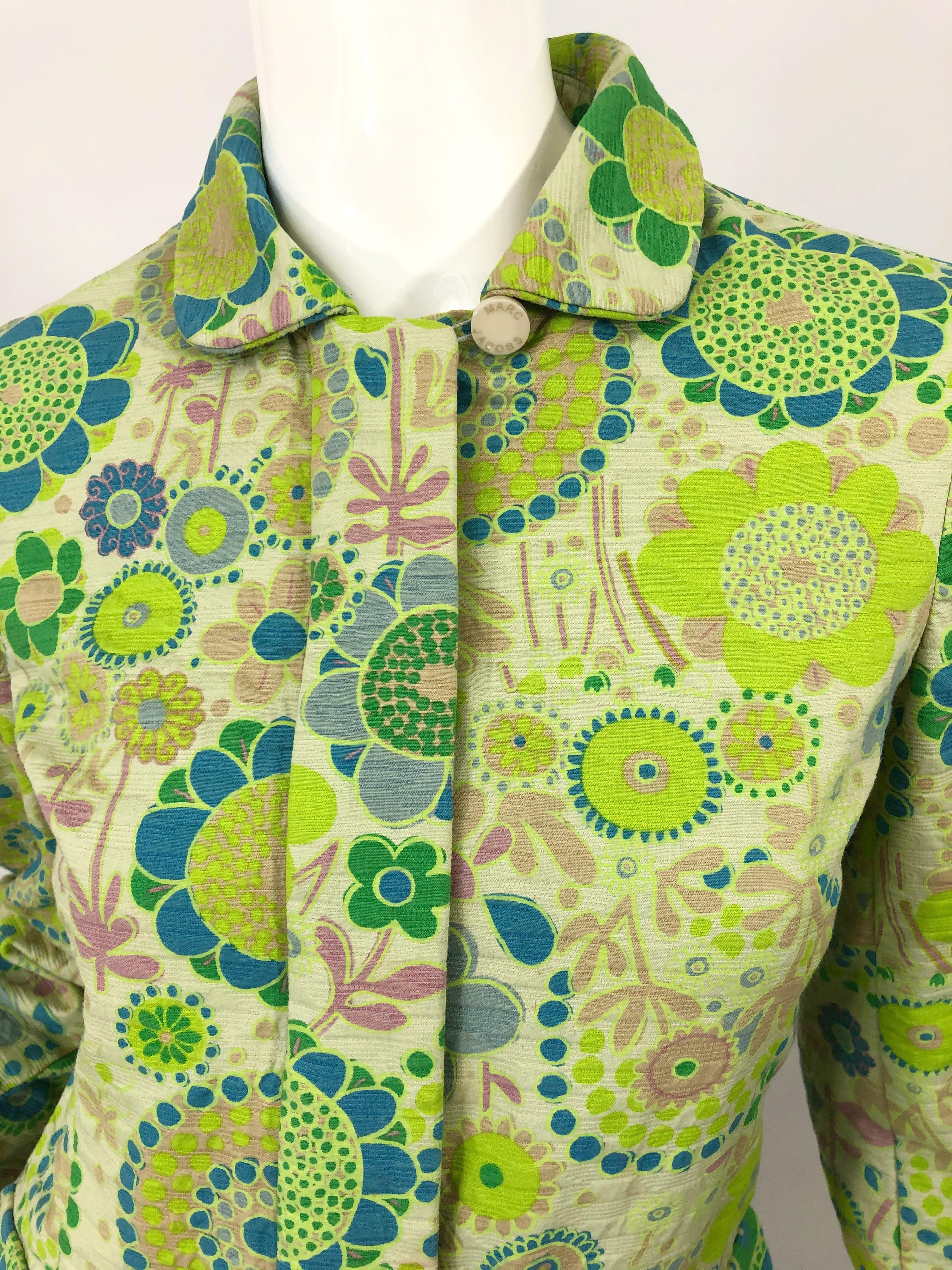 Marc Jacobs Collection Neon Green Blue Rhinestone Mod 60s Style Cotton Jacket For Sale 1