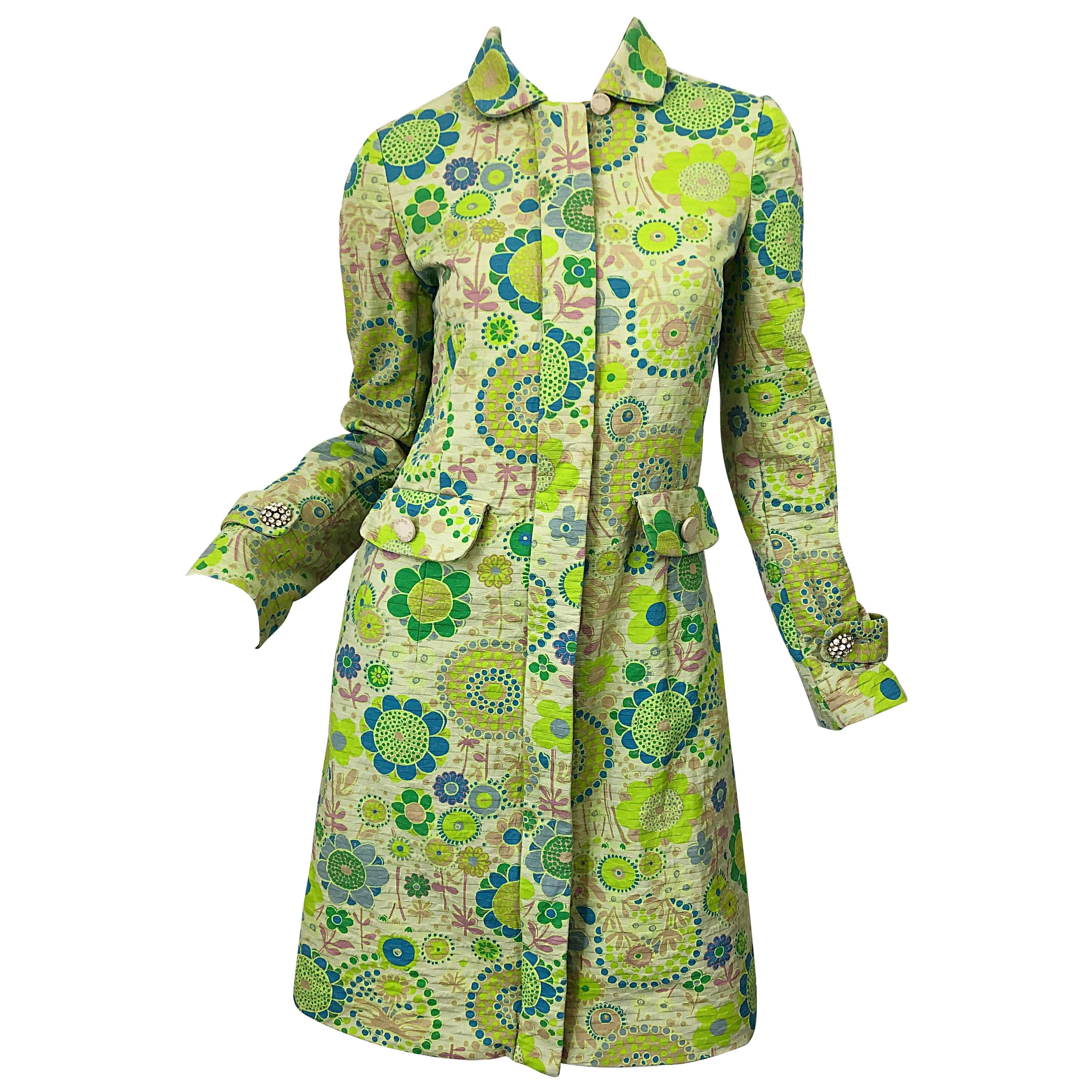 Marc Jacobs Collection Neon Green Blue Rhinestone Mod 60s Style Cotton Jacket (veste en coton)