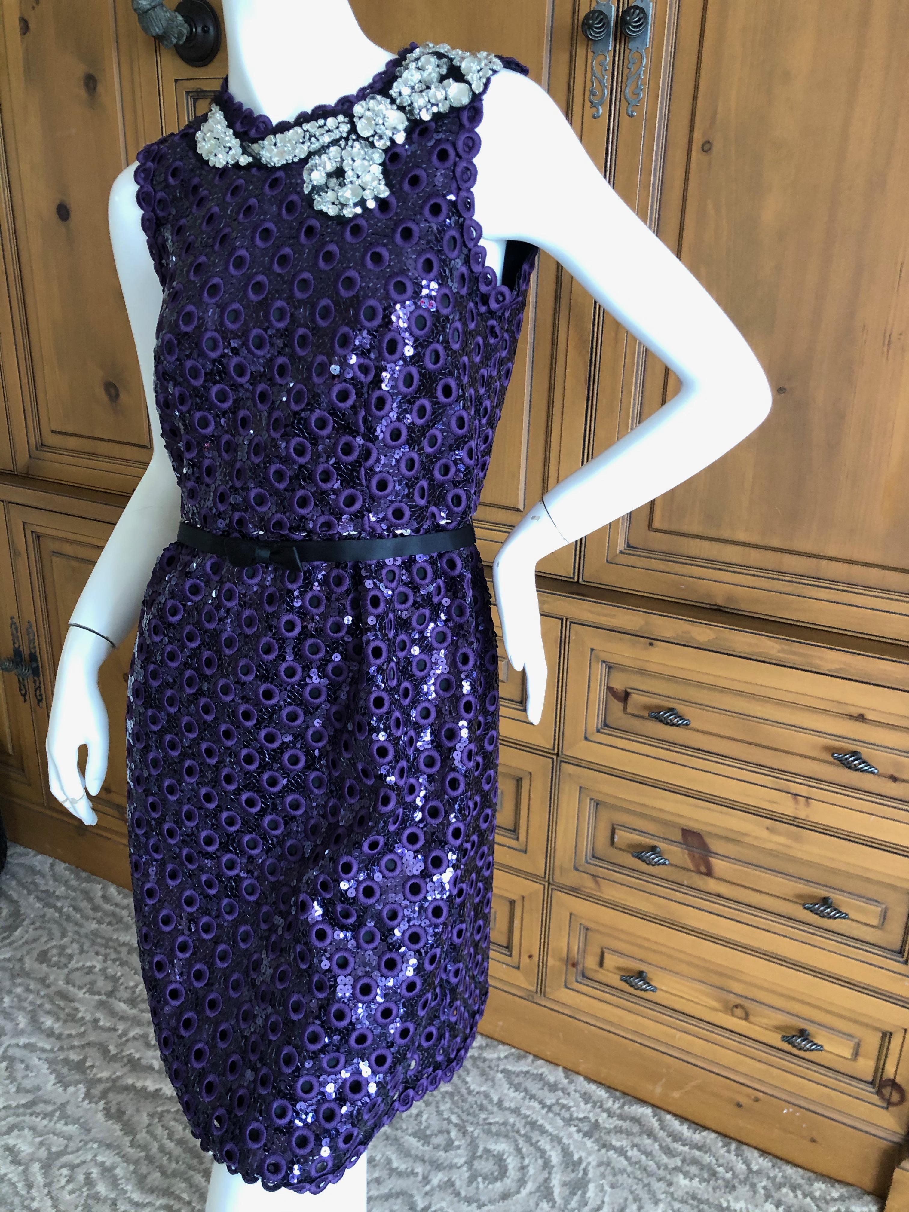 Marc Jacobs Collection Vintage Purple Sequin Eyelet Dress with Crystal Tromp l'oeil  
