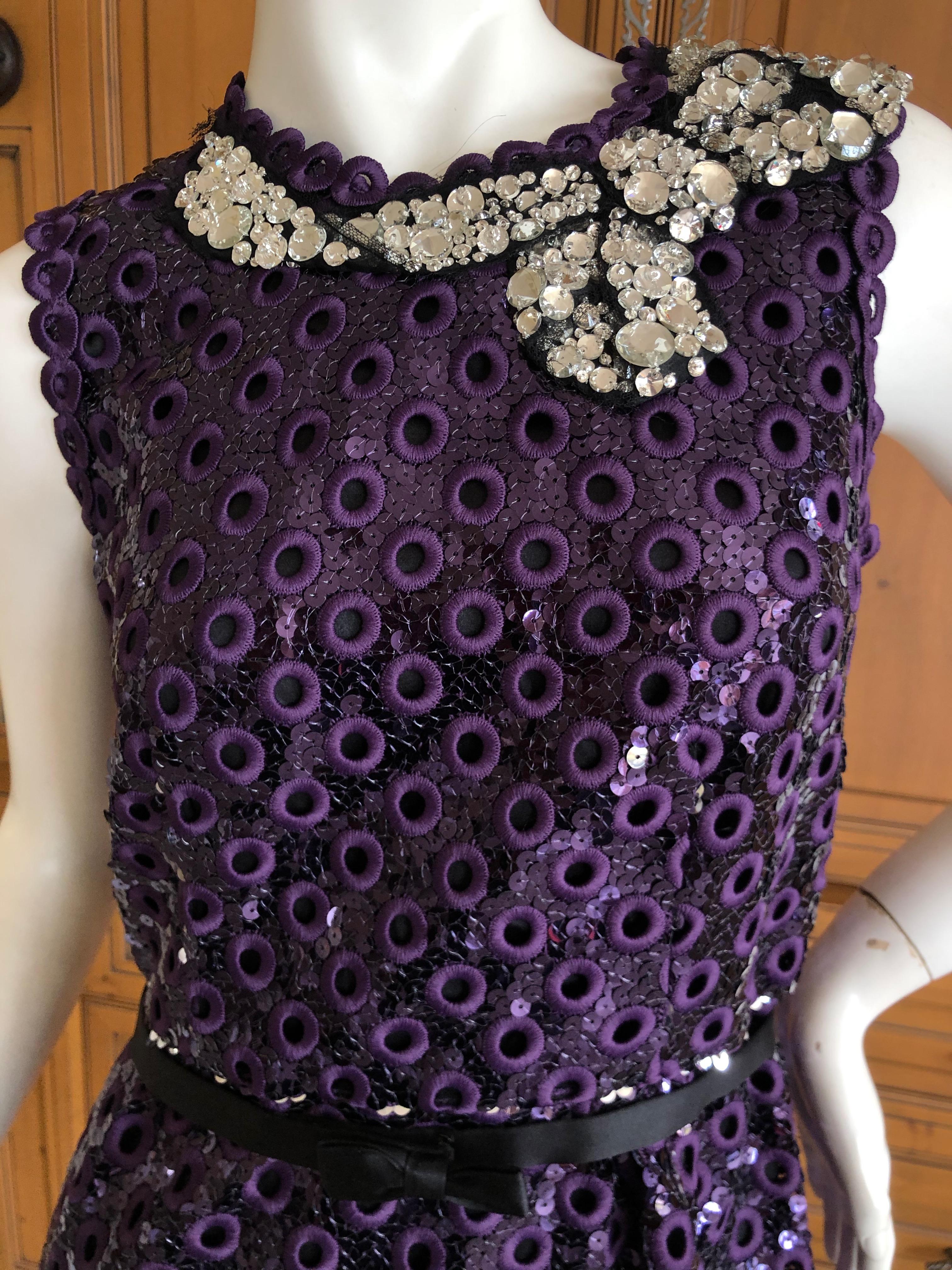 Black Marc Jacobs Collection Purple Sequin Eyelet Dress w Jewel Tromp l'oeil Necklace