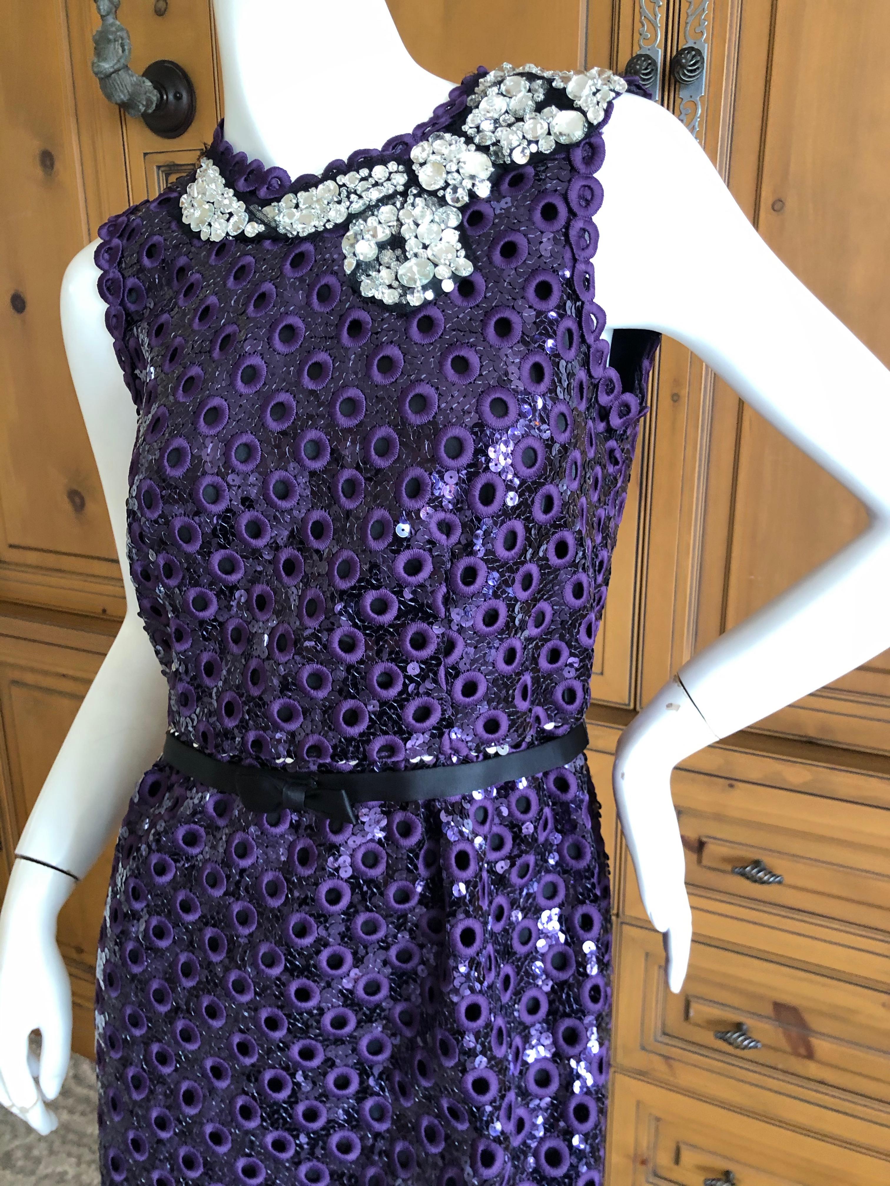 Marc Jacobs Collection Purple Sequin Eyelet Dress w Jewel Tromp l'oeil Necklace In New Condition In Cloverdale, CA