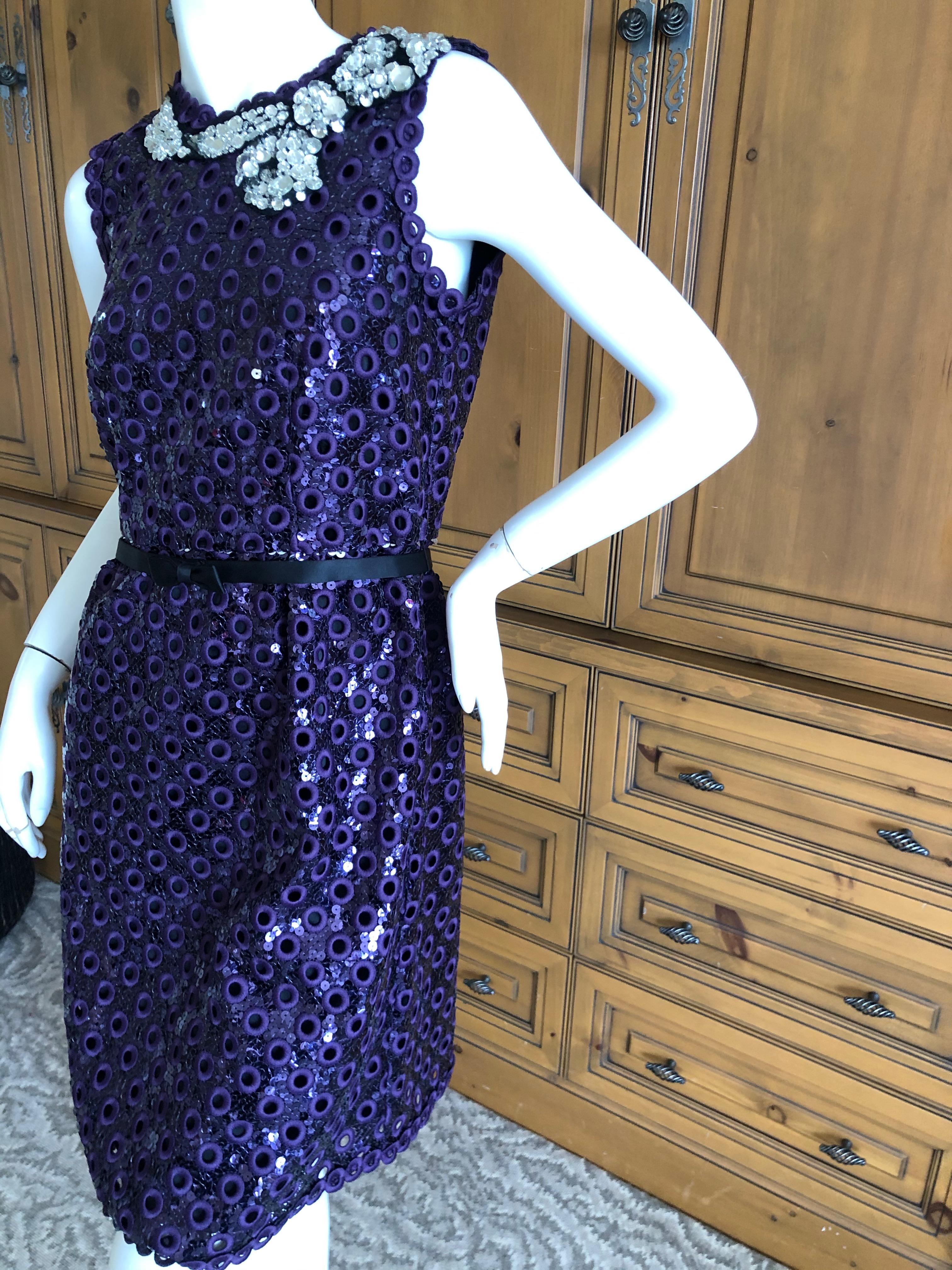 Women's Marc Jacobs Collection Purple Sequin Eyelet Dress w Jewel Tromp l'oeil Necklace