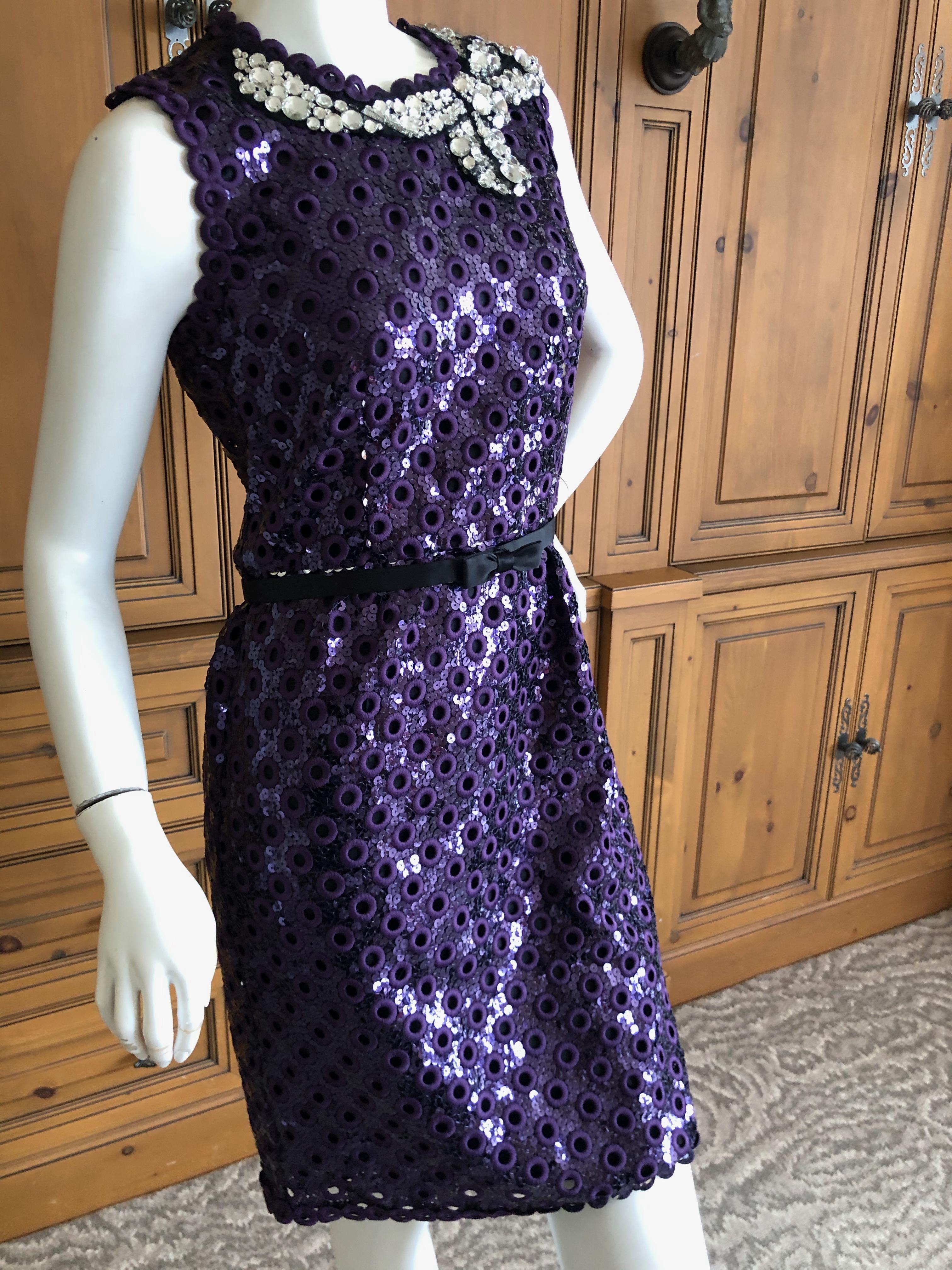Marc Jacobs Collection Purple Sequin Eyelet Dress w Jewel Tromp l'oeil Necklace 2