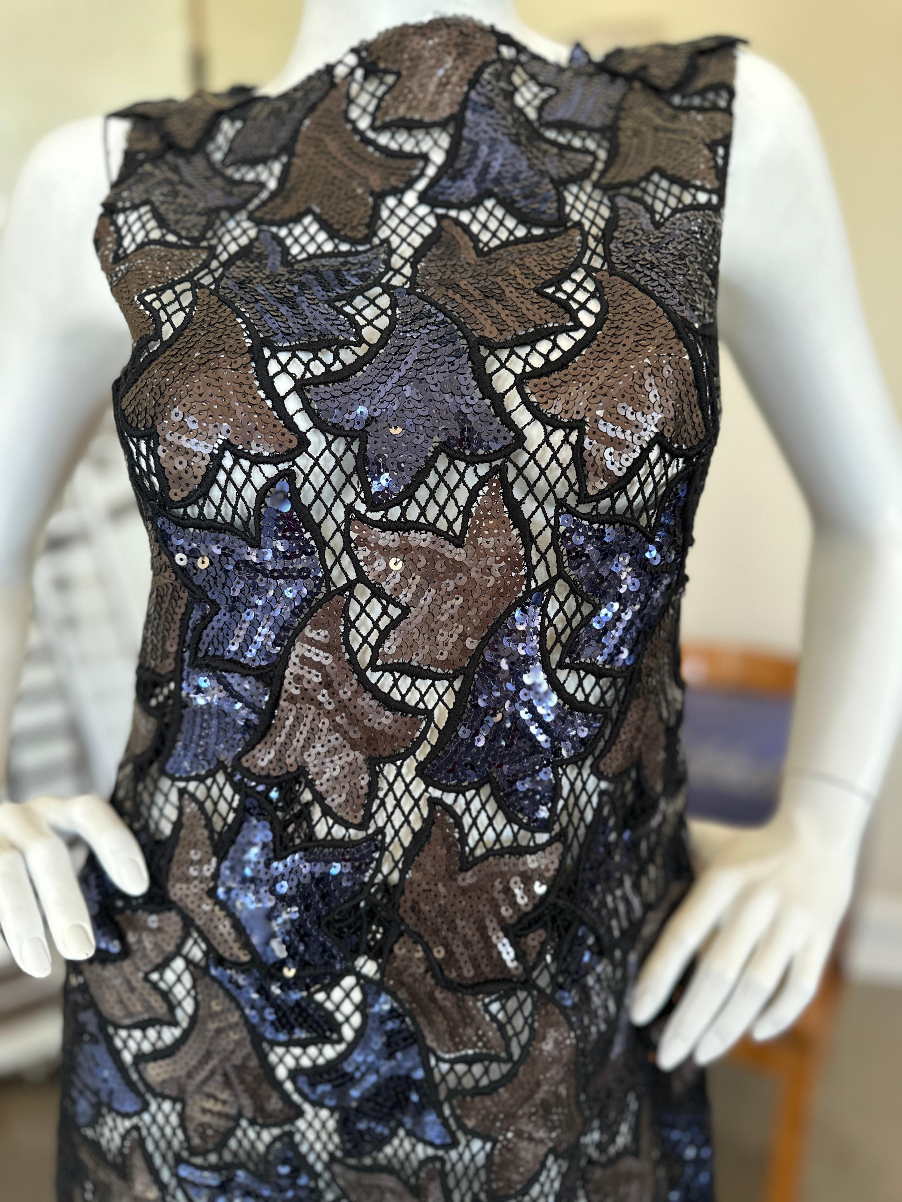 Marc Jacobs Collection Sheer Lace Dress with Sequin Leaves. For Sale 2