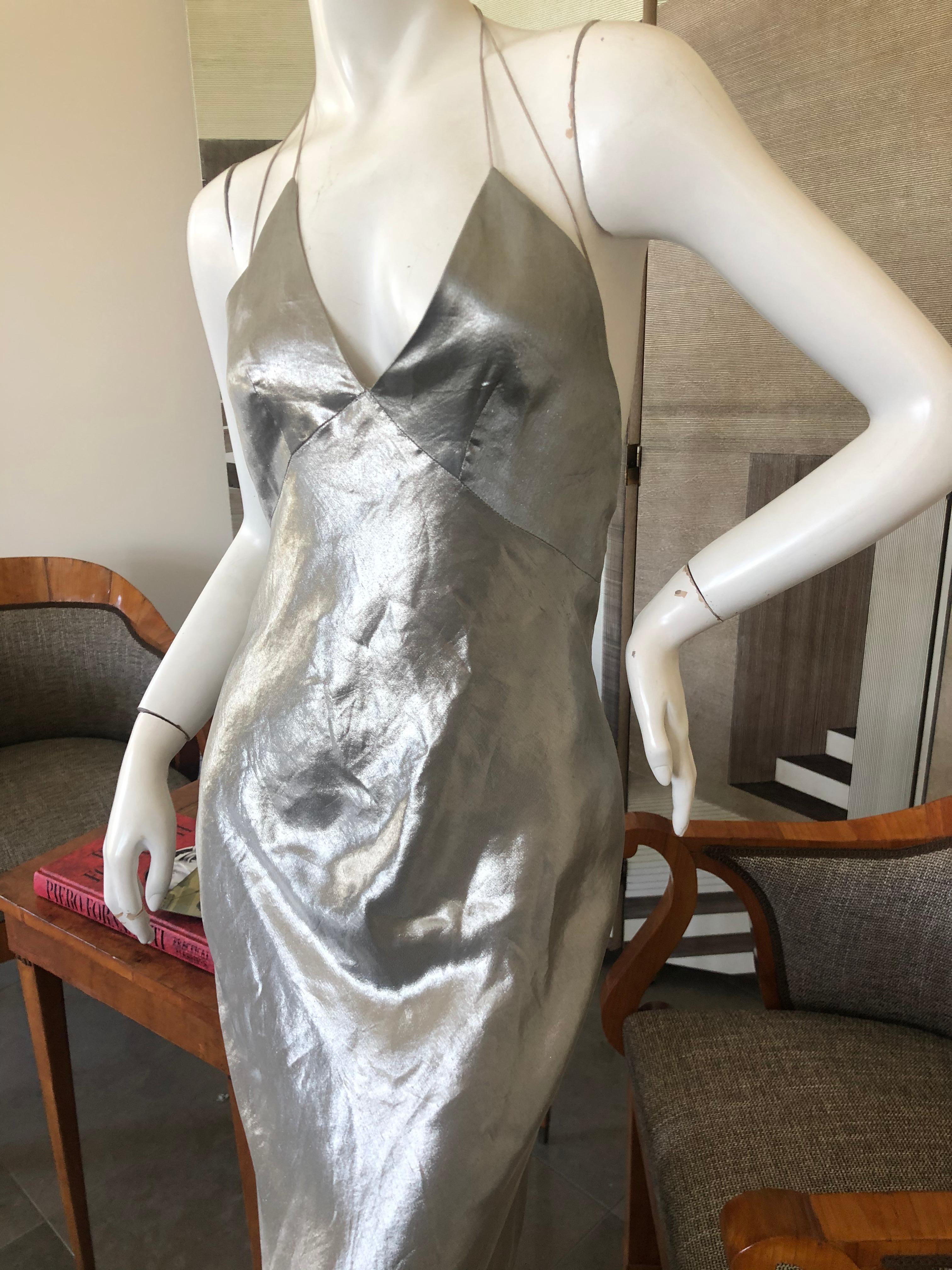 Marc Jacobs Collection Silver Silk Siren Hollywood Goddess Gown In New Condition For Sale In Cloverdale, CA