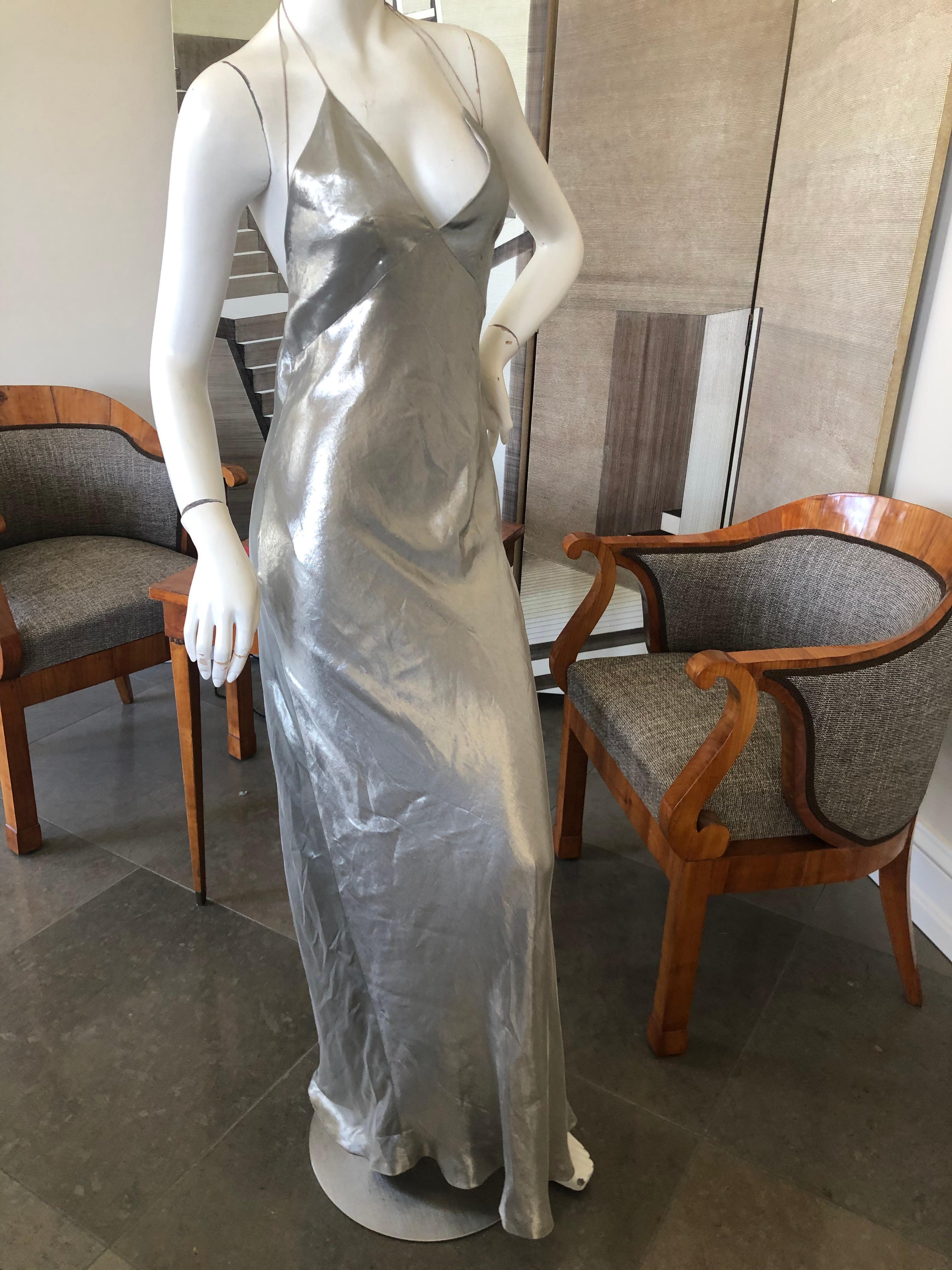 Women's Marc Jacobs Collection Silver Silk Siren Hollywood Goddess Gown For Sale