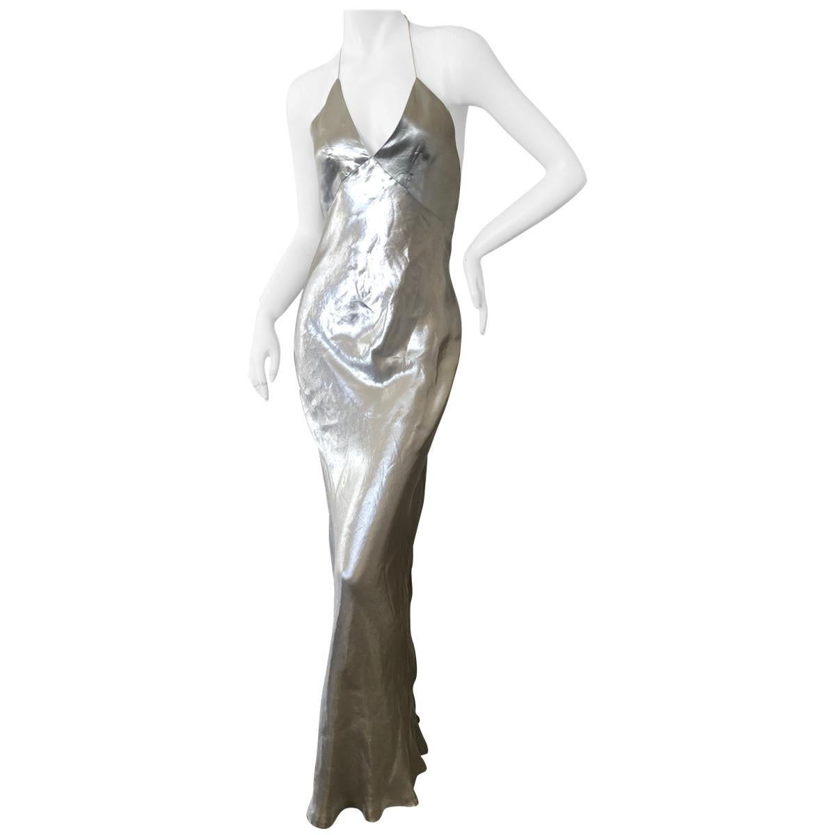 Marc Jacobs Collection Silver Silk Siren Hollywood Goddess Gown For Sale