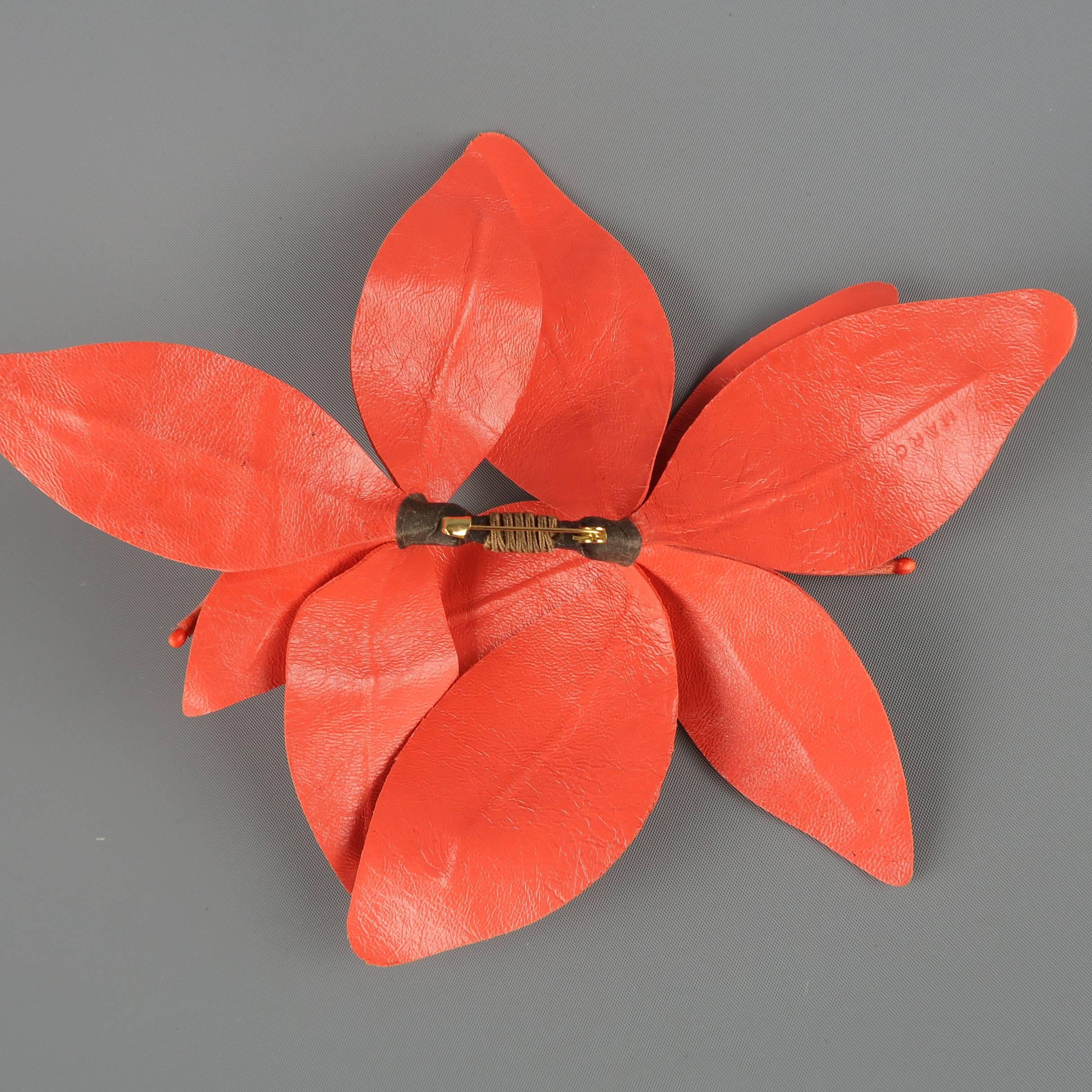 MARC JACOBS Coral Pink Leather Lilies Pin 1