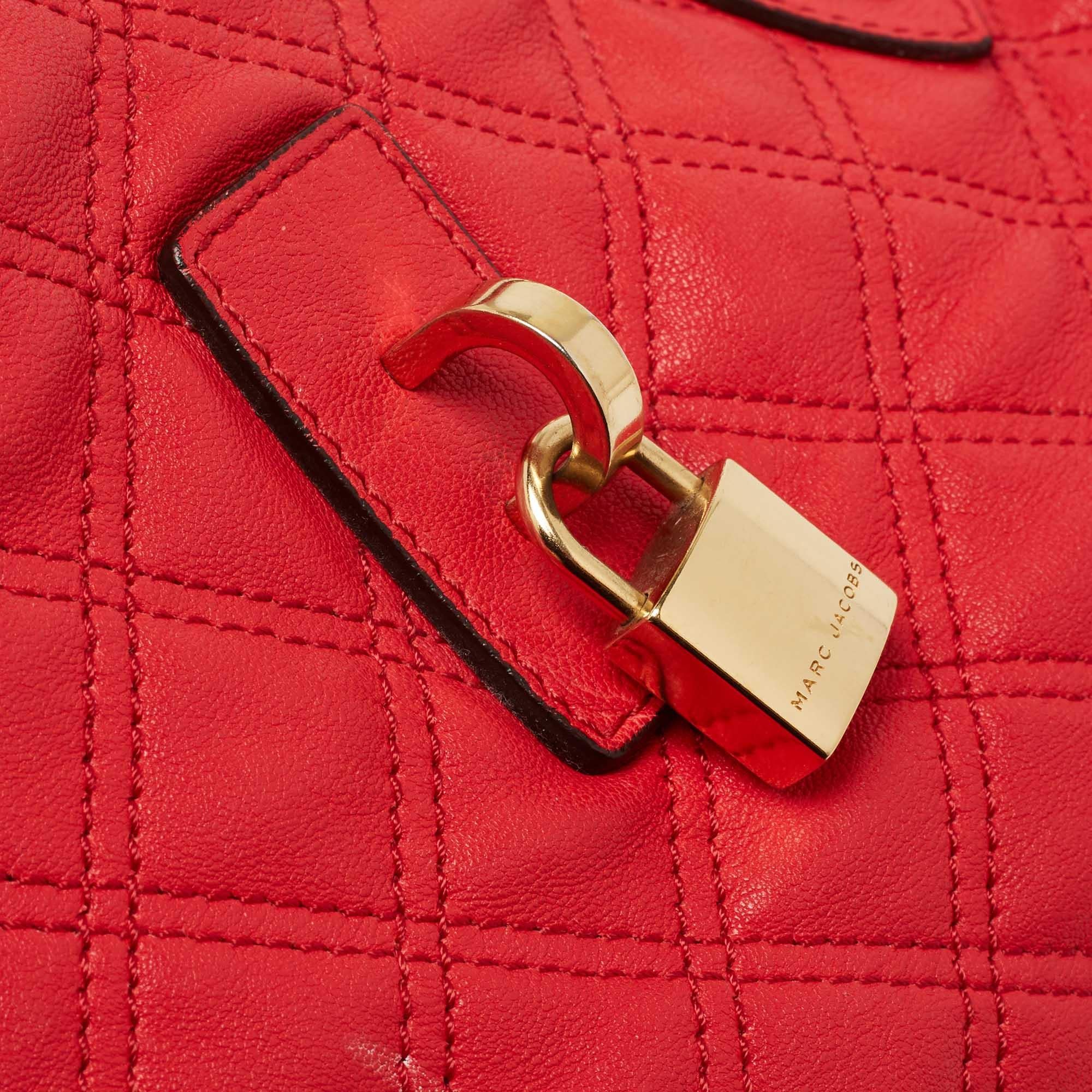 Marc Jacobs Coral Red Quilted Leather Rio Satchel For Sale 4