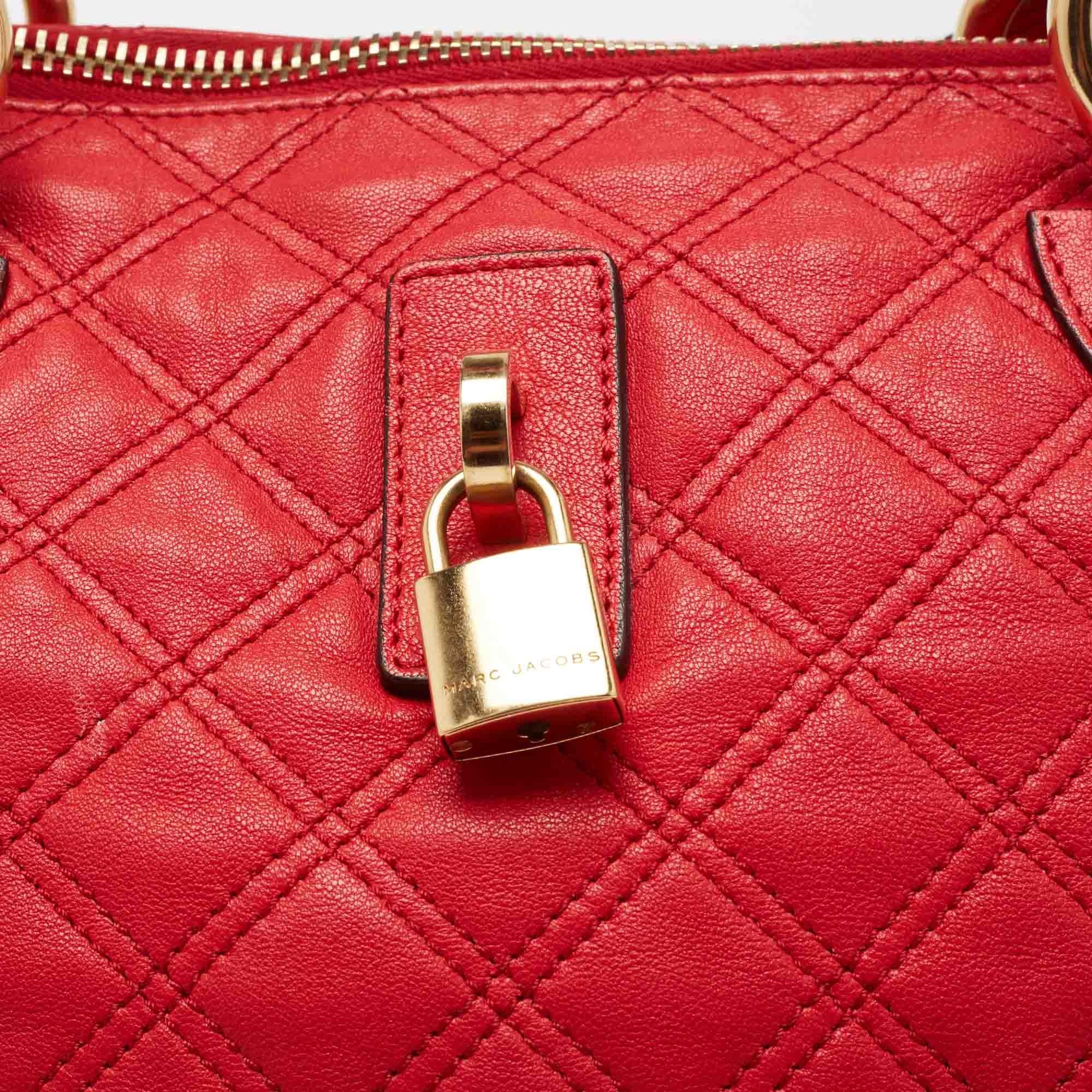 Marc Jacobs Coral Red Quilted Leather Rio Satchel For Sale 8