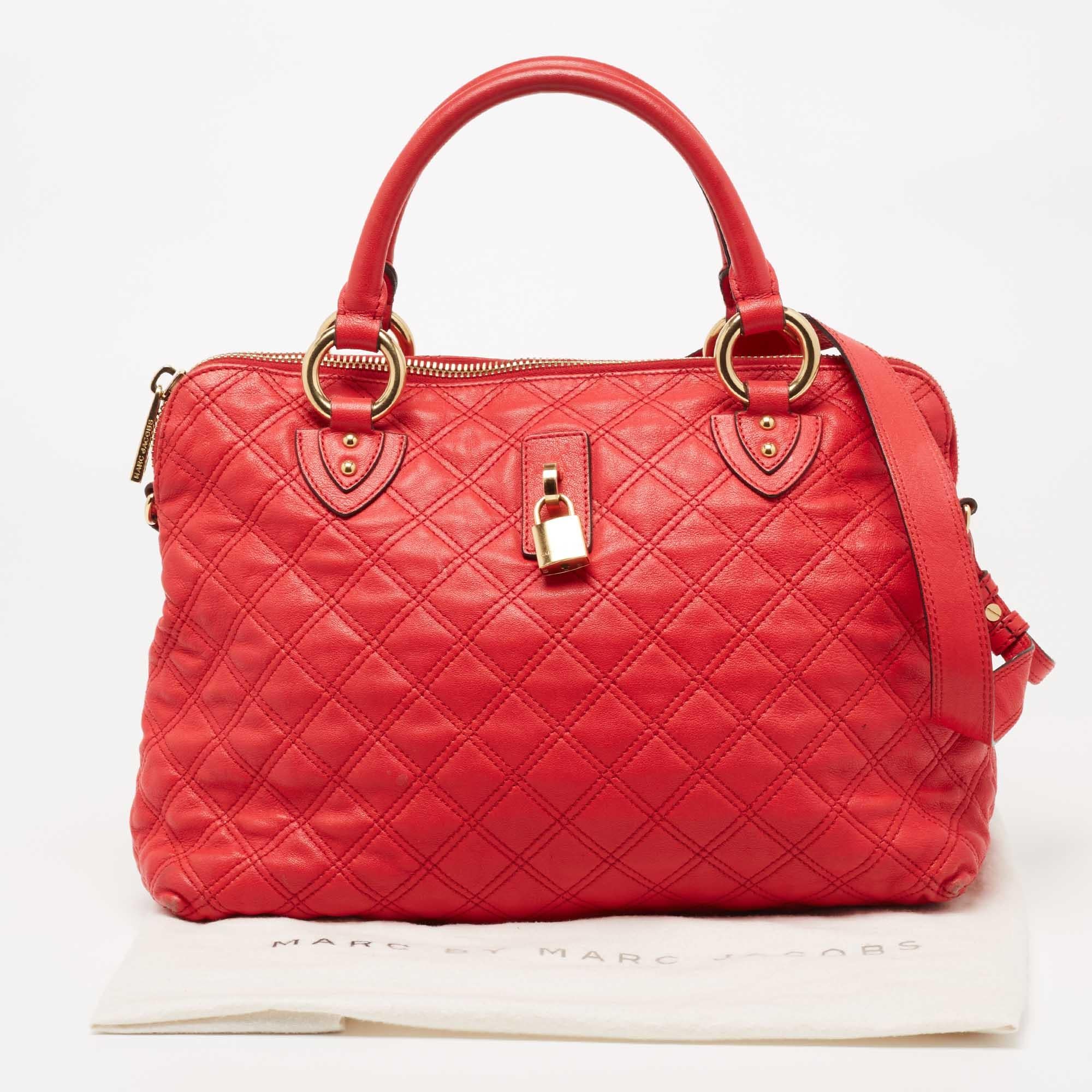 Marc Jacobs Coral Red Quilted Leather Rio Satchel For Sale 9