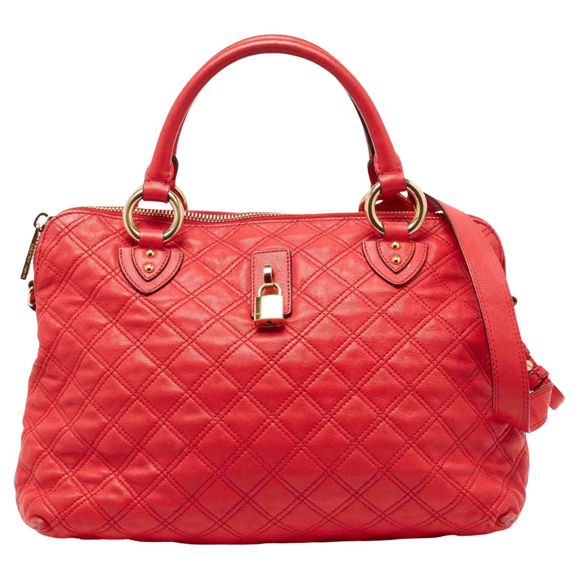 Marc Jacobs Coral Red Quilted Leather Rio Satchel For Sale