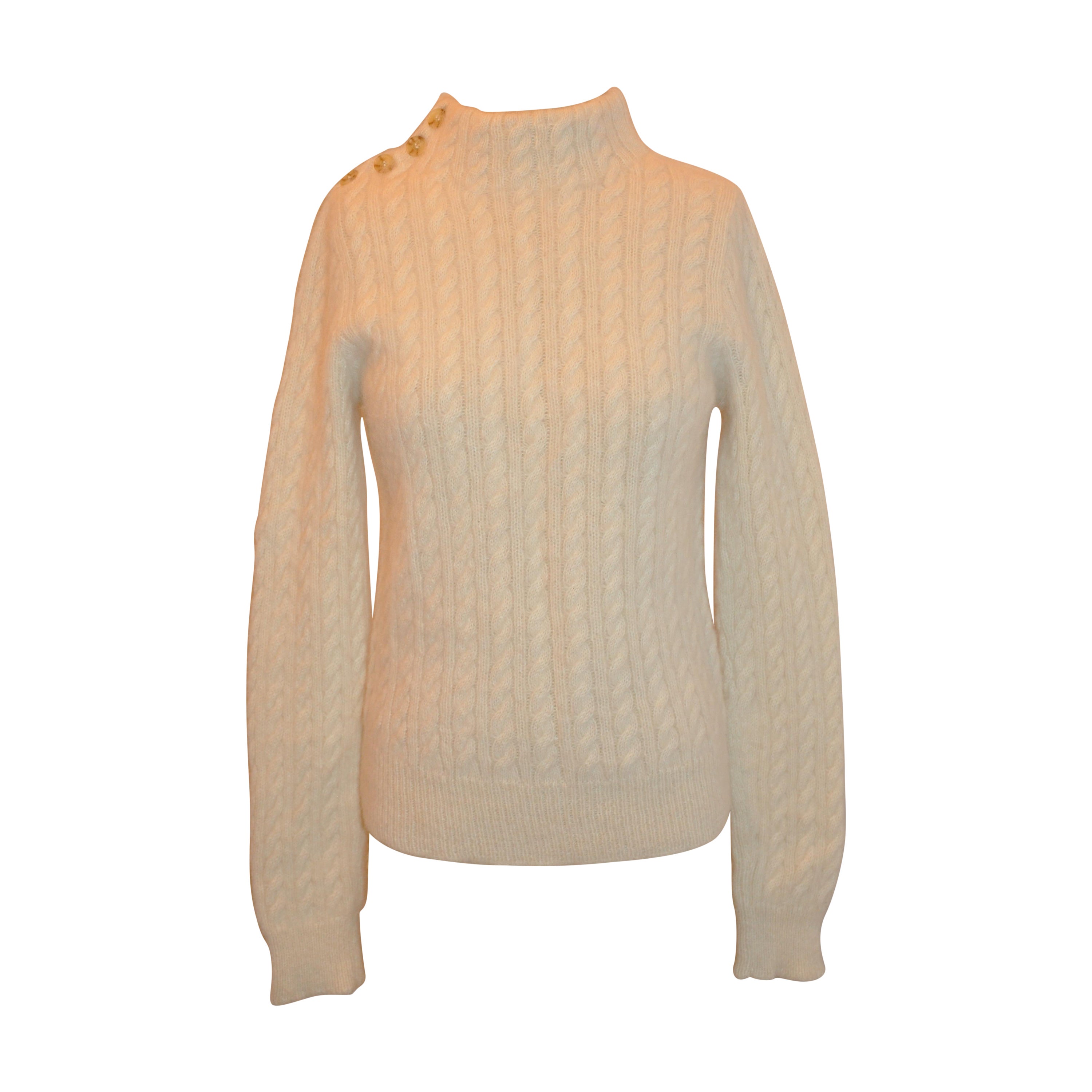 Marc Jacobs Cremefarbener Baby-Alpaka-Pullover mit Rollkragen und Kabelstrick